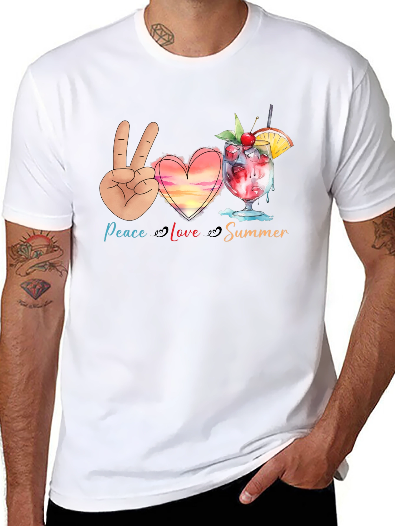 Peace Love Summer Graphic T-Shirt - Black