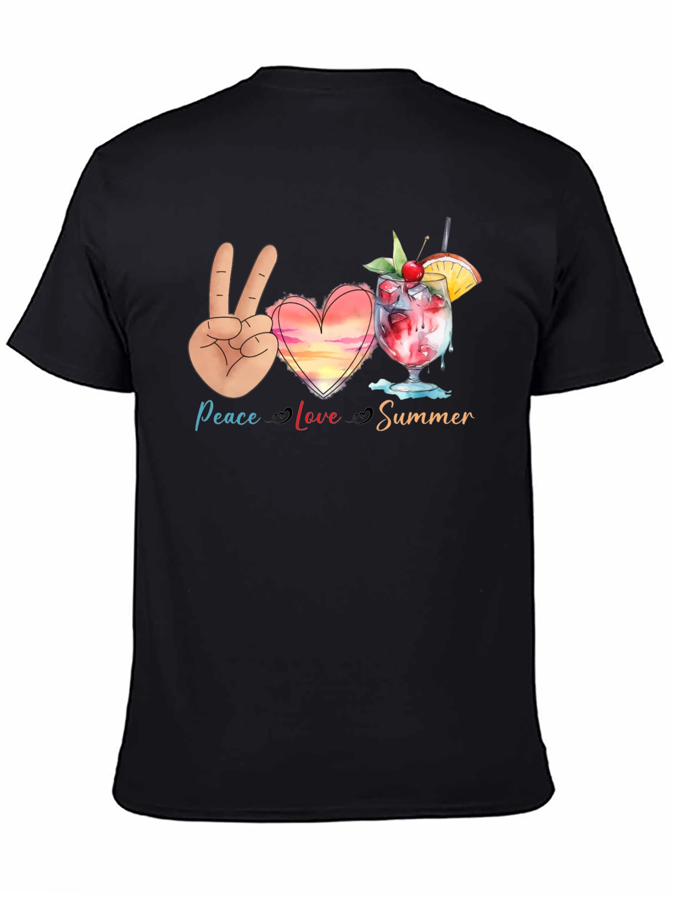 Peace Love Summer Graphic T-Shirt - Black