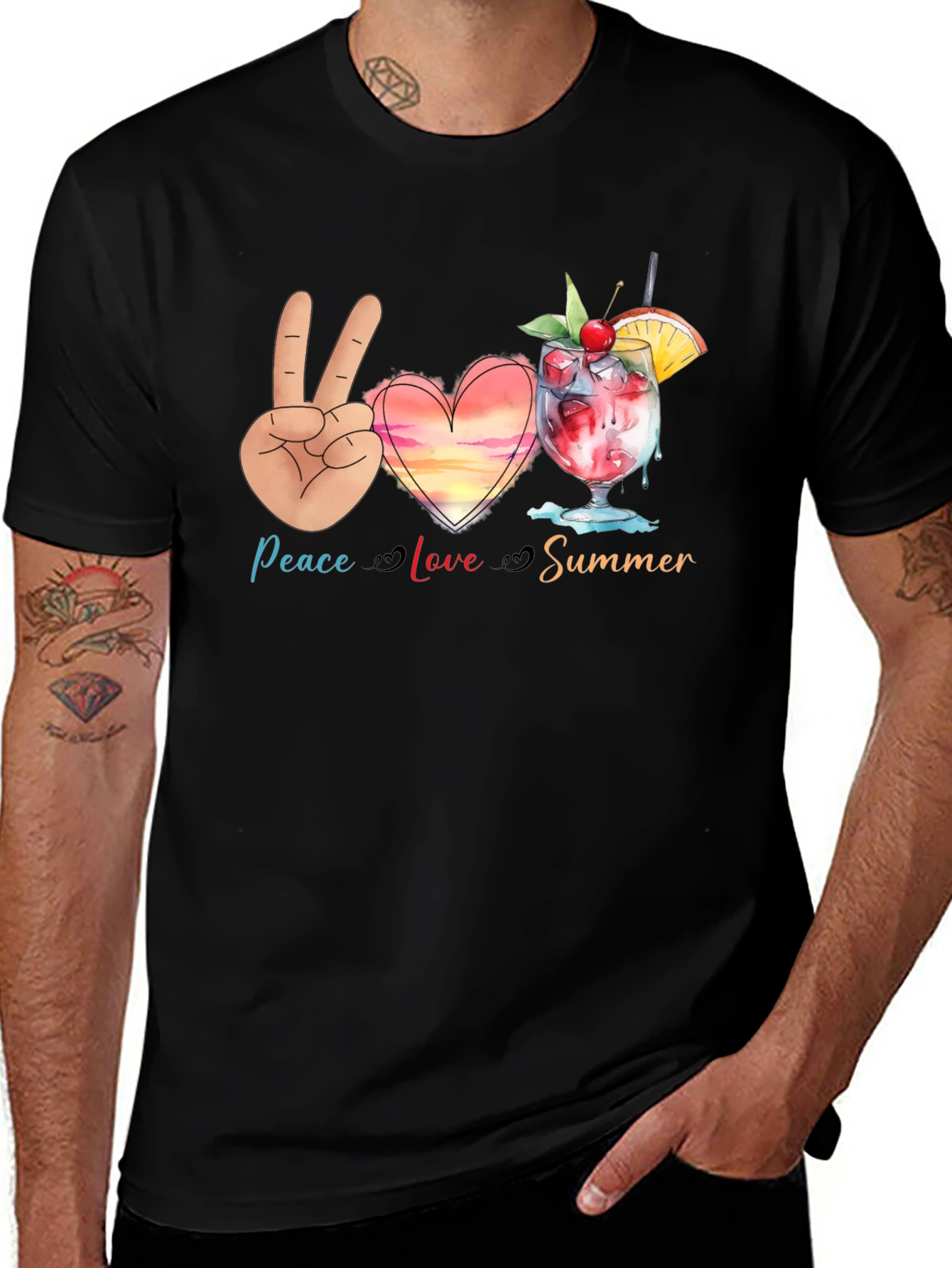 Peace Love Summer Graphic T-Shirt - Black