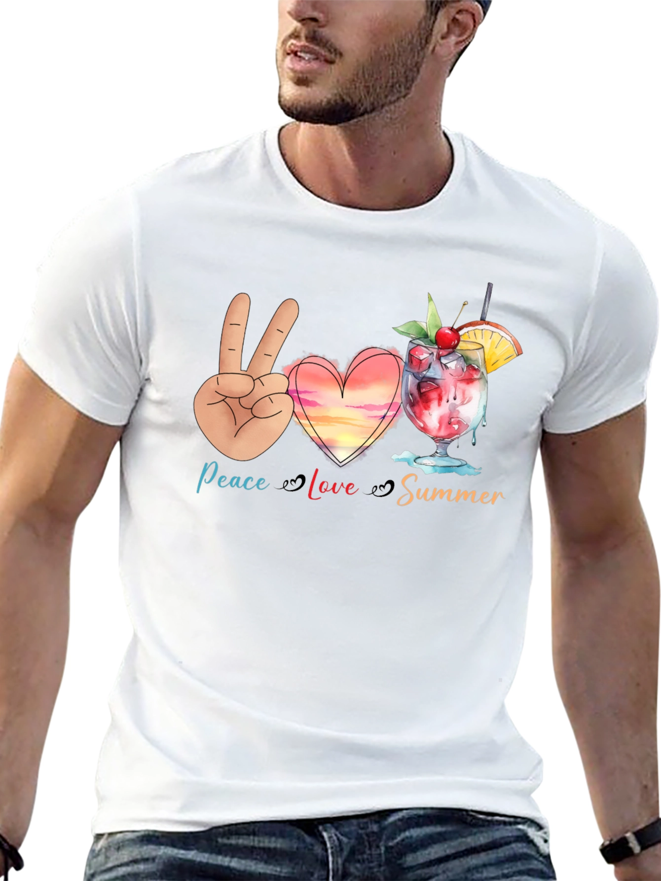 Peace Love Summer Graphic T-Shirt - Black
