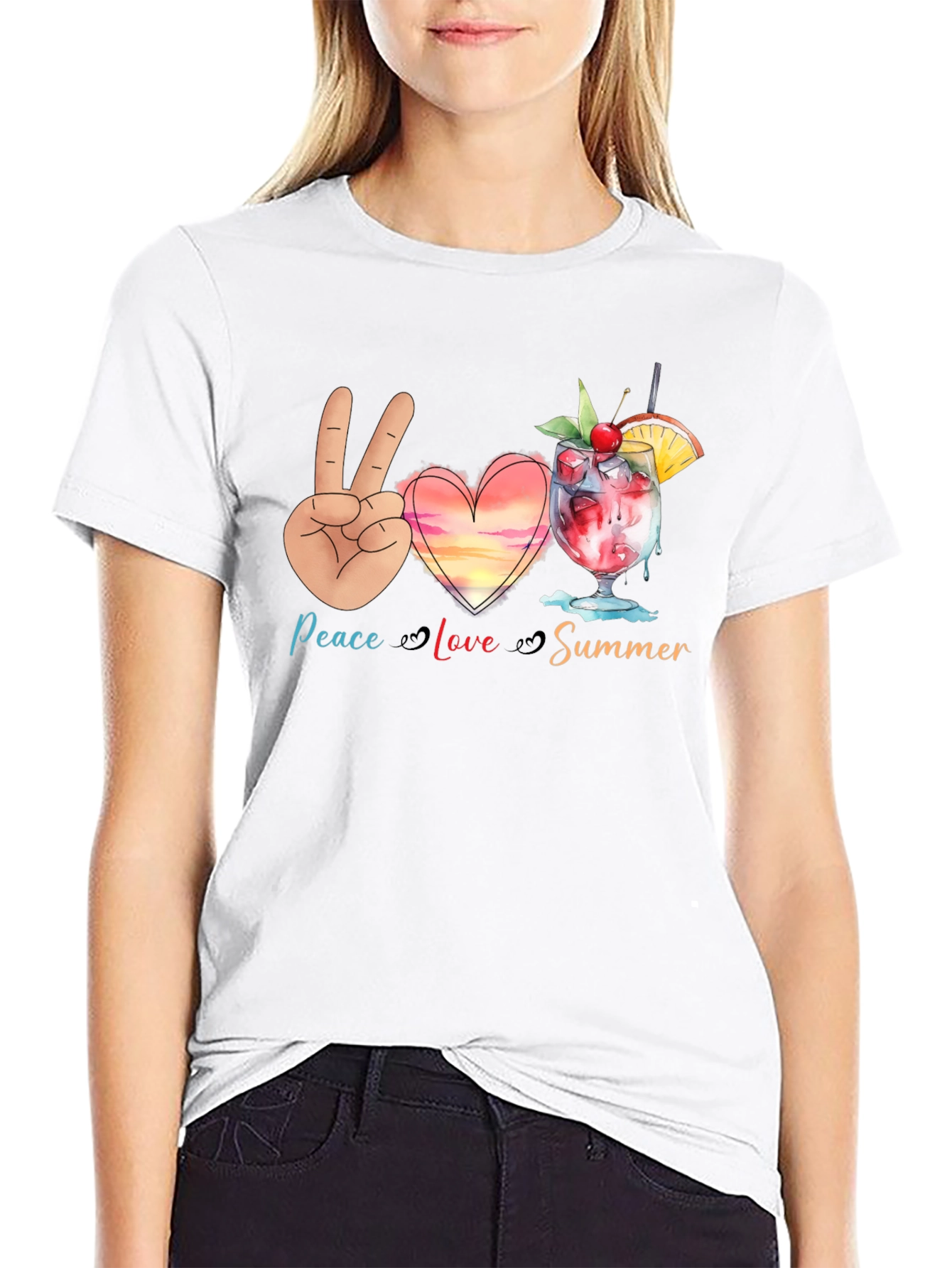 Peace Love Summer Graphic T-Shirt - Black