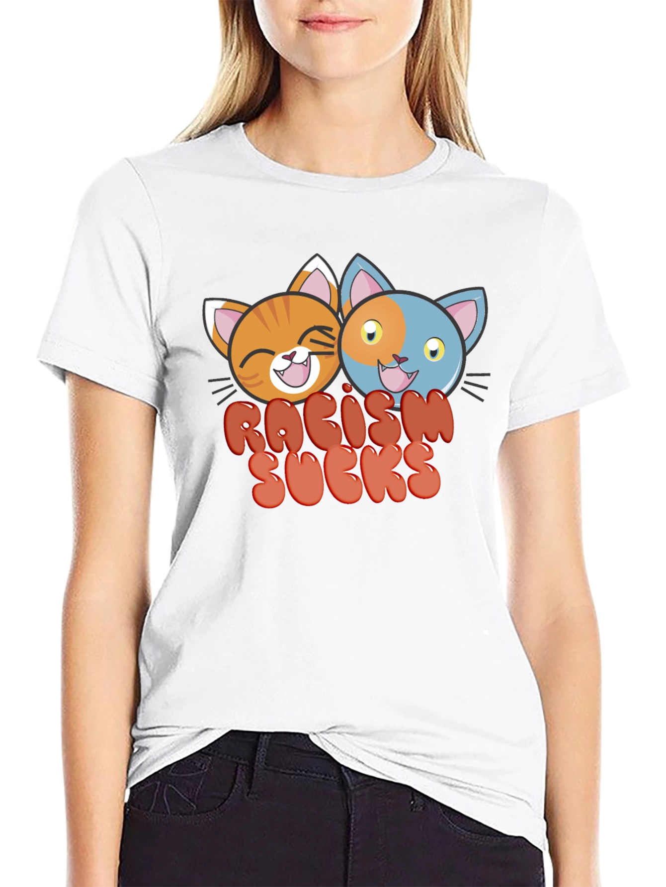 Racism Sucks T-Shirt with Cartoon Cats