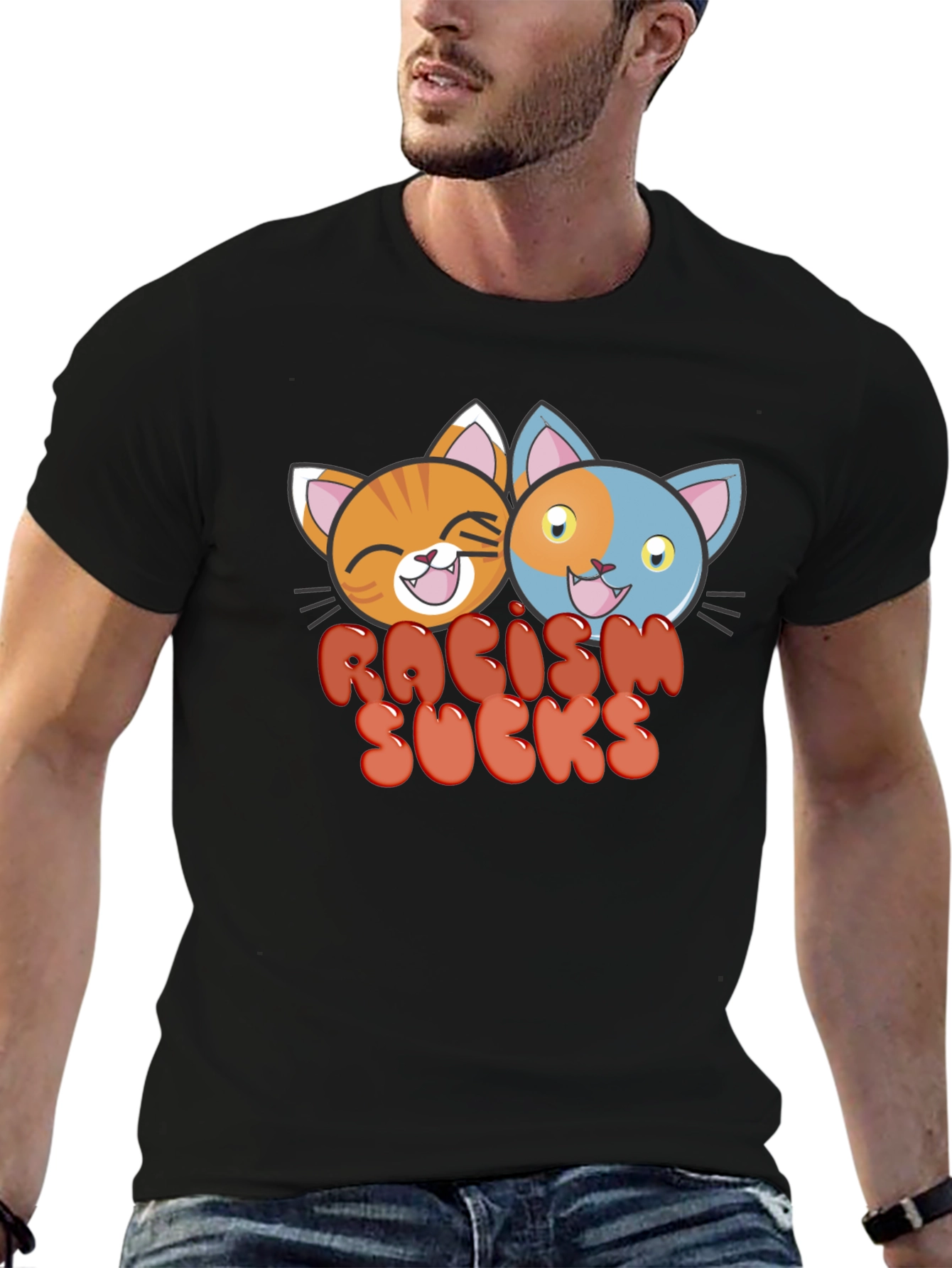 Racism Sucks T-Shirt with Cartoon Cats