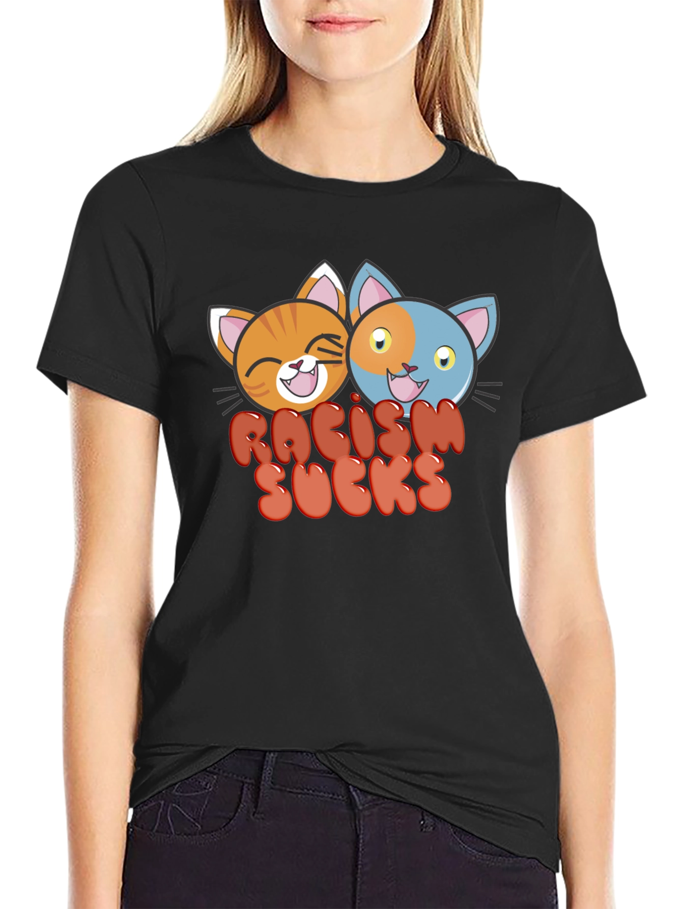 Racism Sucks T-Shirt with Cartoon Cats