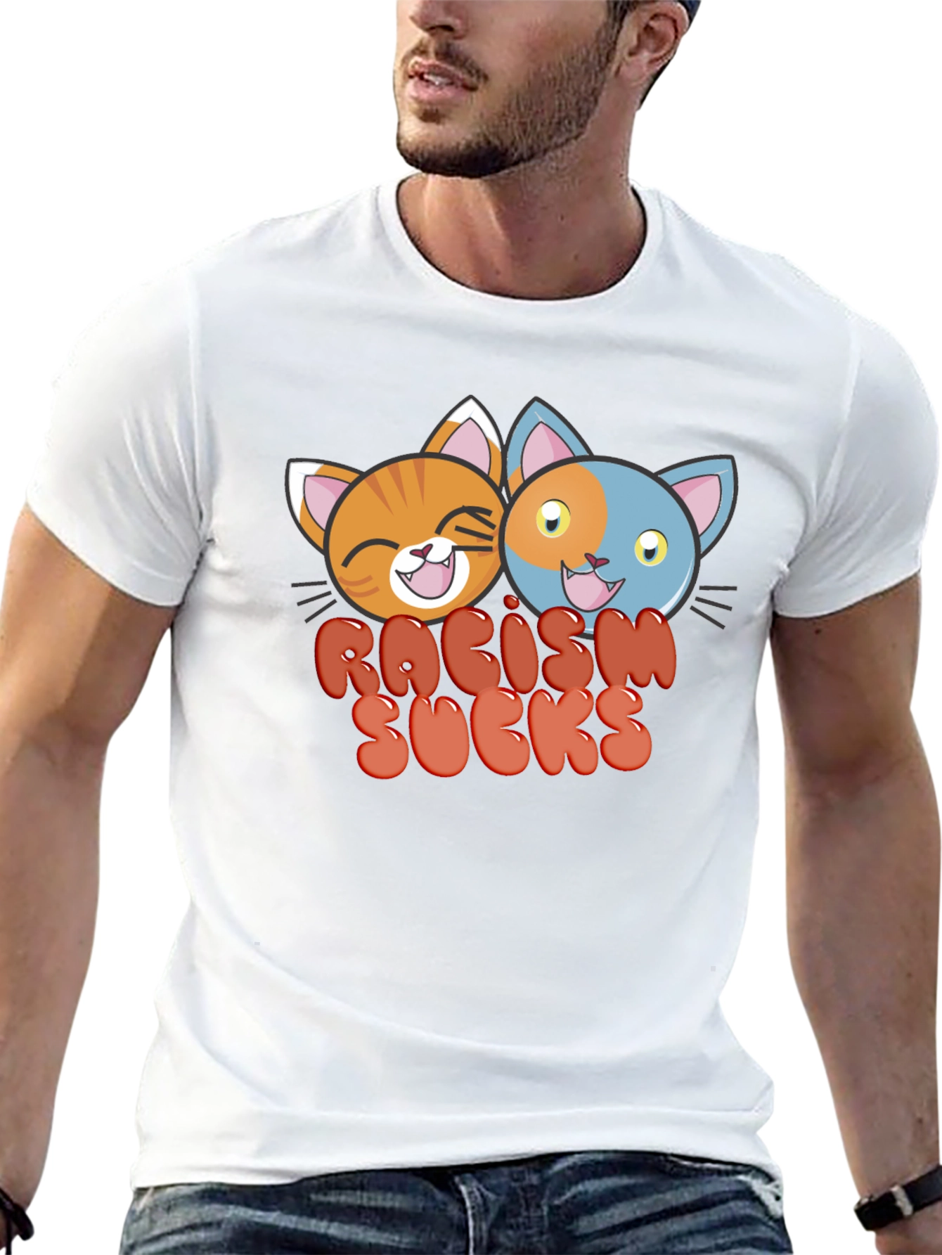 Racism Sucks T-Shirt with Cartoon Cats