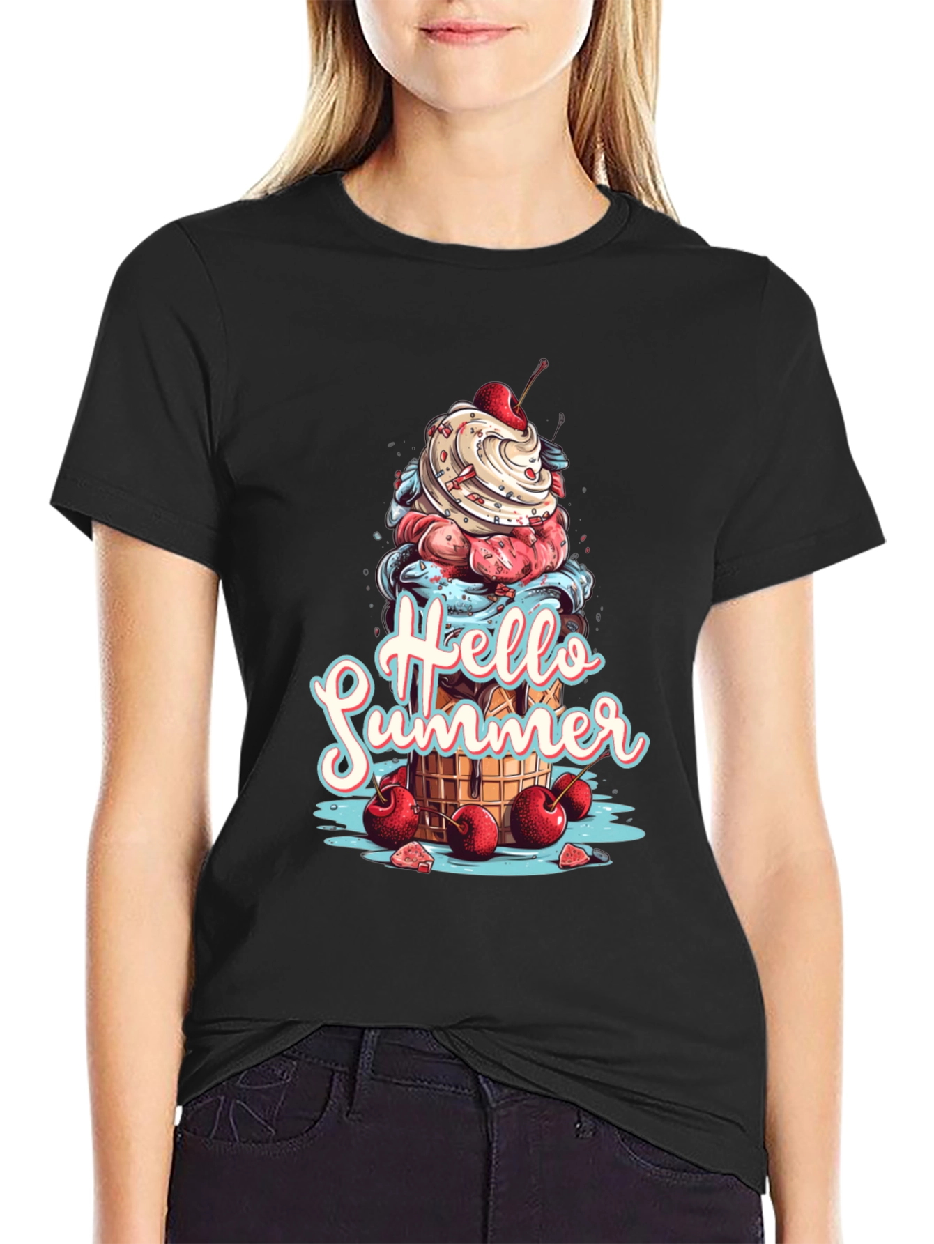 Hello Summer Ice Cream Graphic T-Shirt