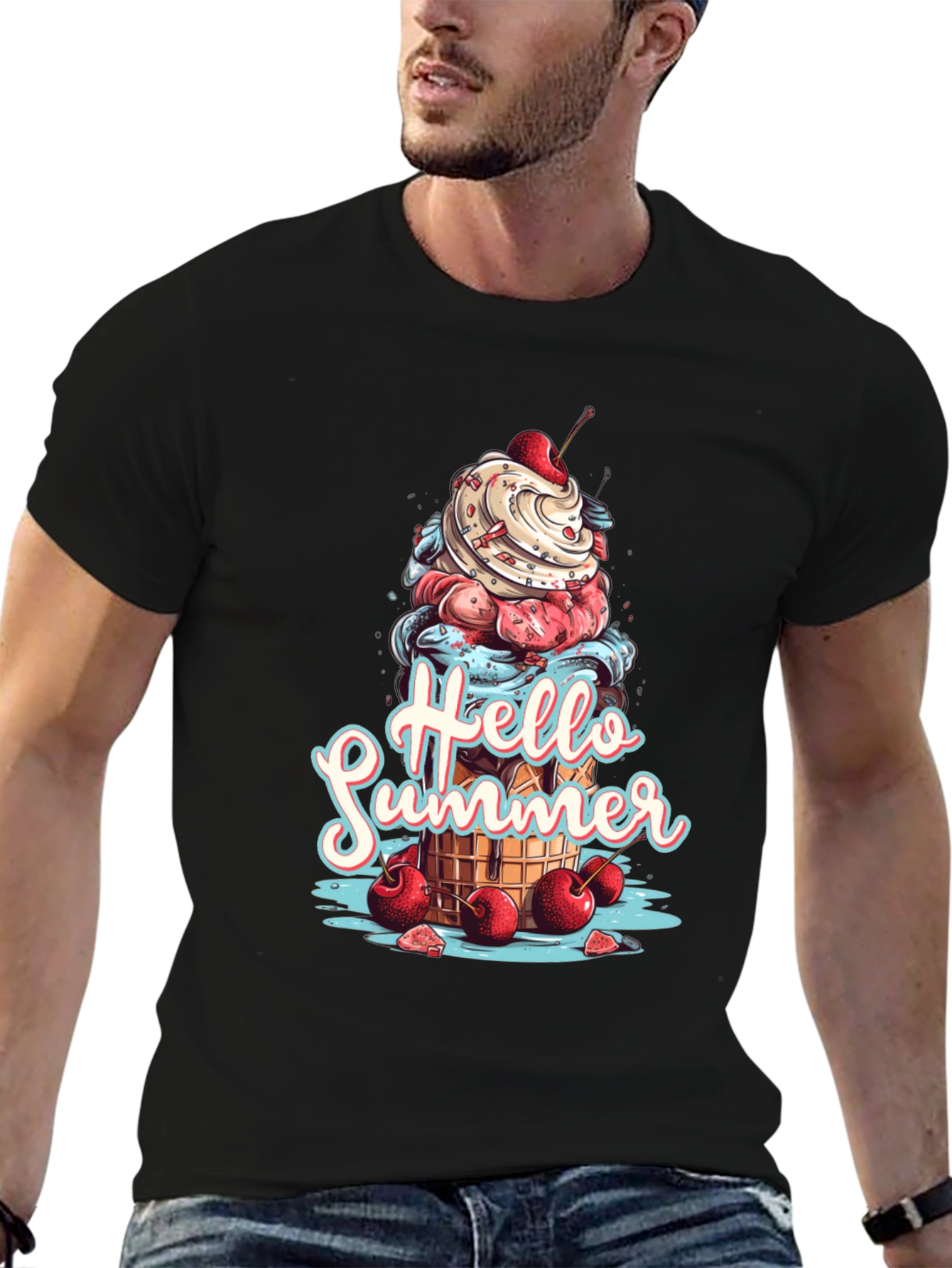 Hello Summer Ice Cream Graphic T-Shirt