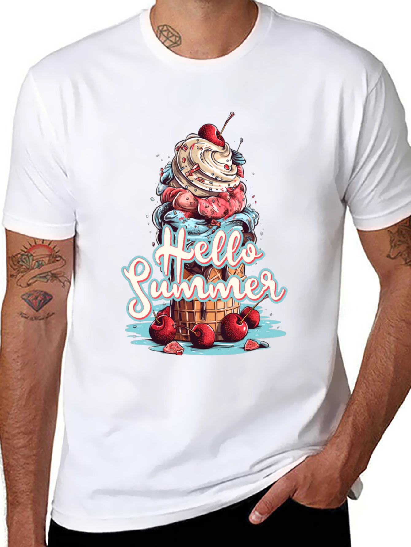 Hello Summer Ice Cream Graphic T-Shirt