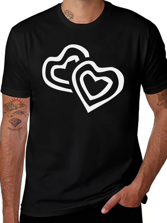 Black T-Shirt with Double Heart Design