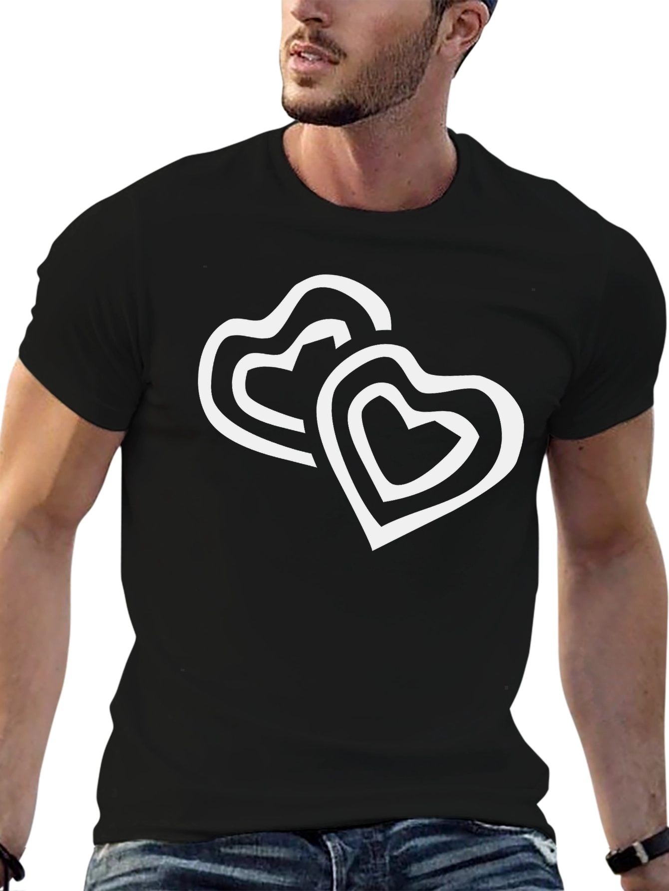 Black T-Shirt with Double Heart Design