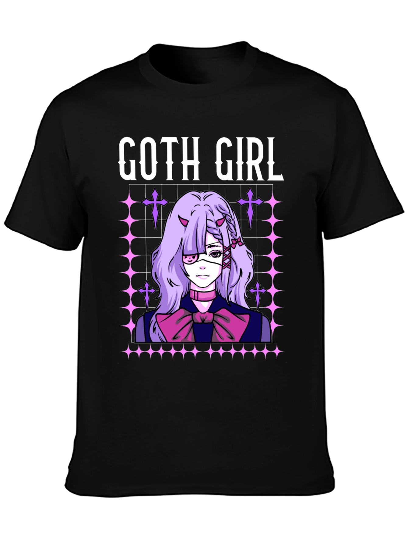 Goth Girl Anime T-Shirt - Black
