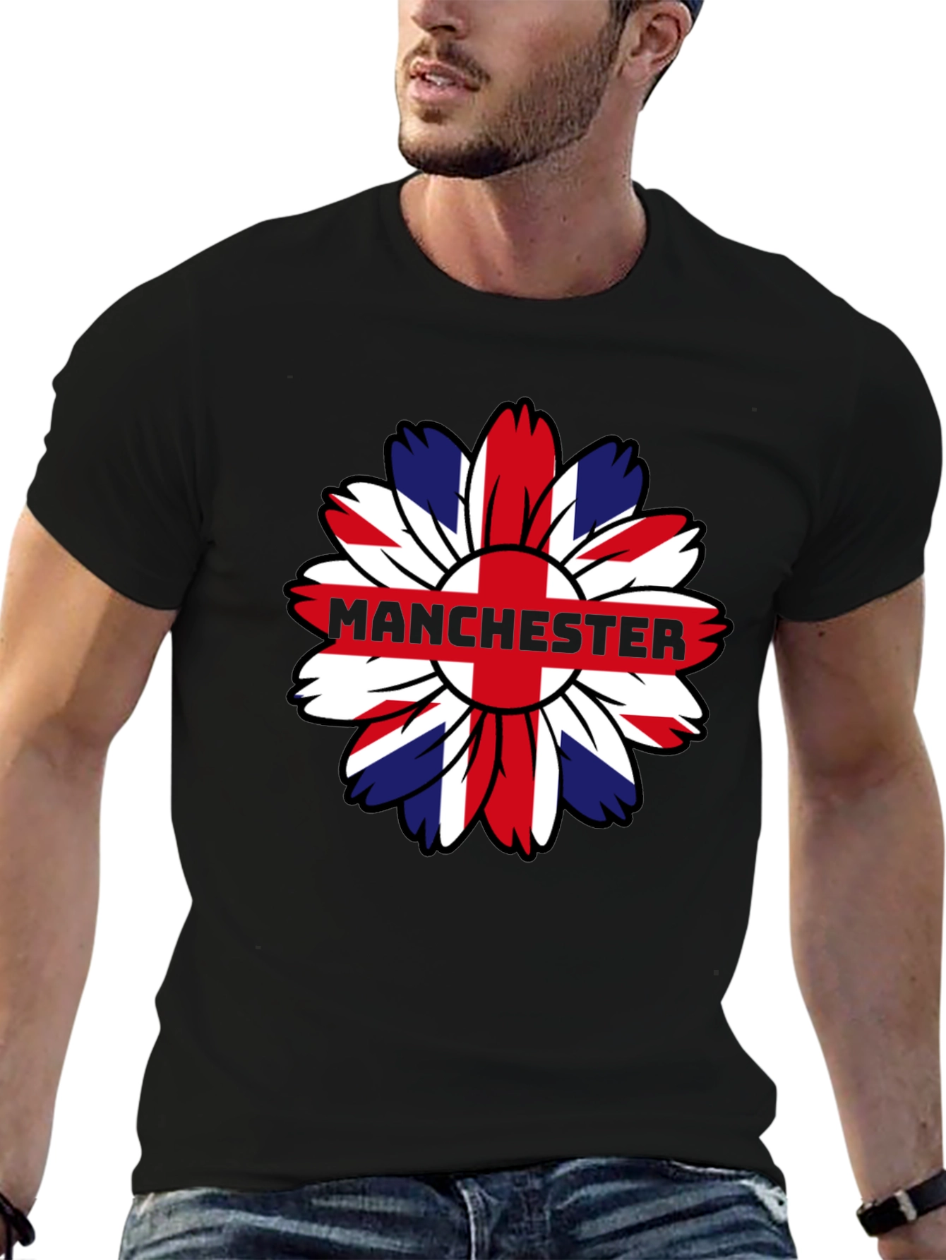 Manchester UK Flag Flower Graphic T-Shirt