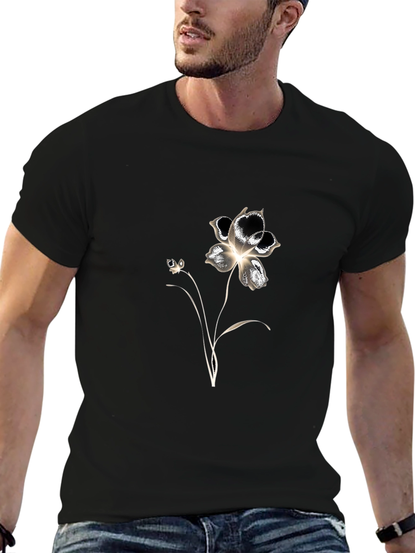 Floral Graphic Tee - Black Cotton Blend