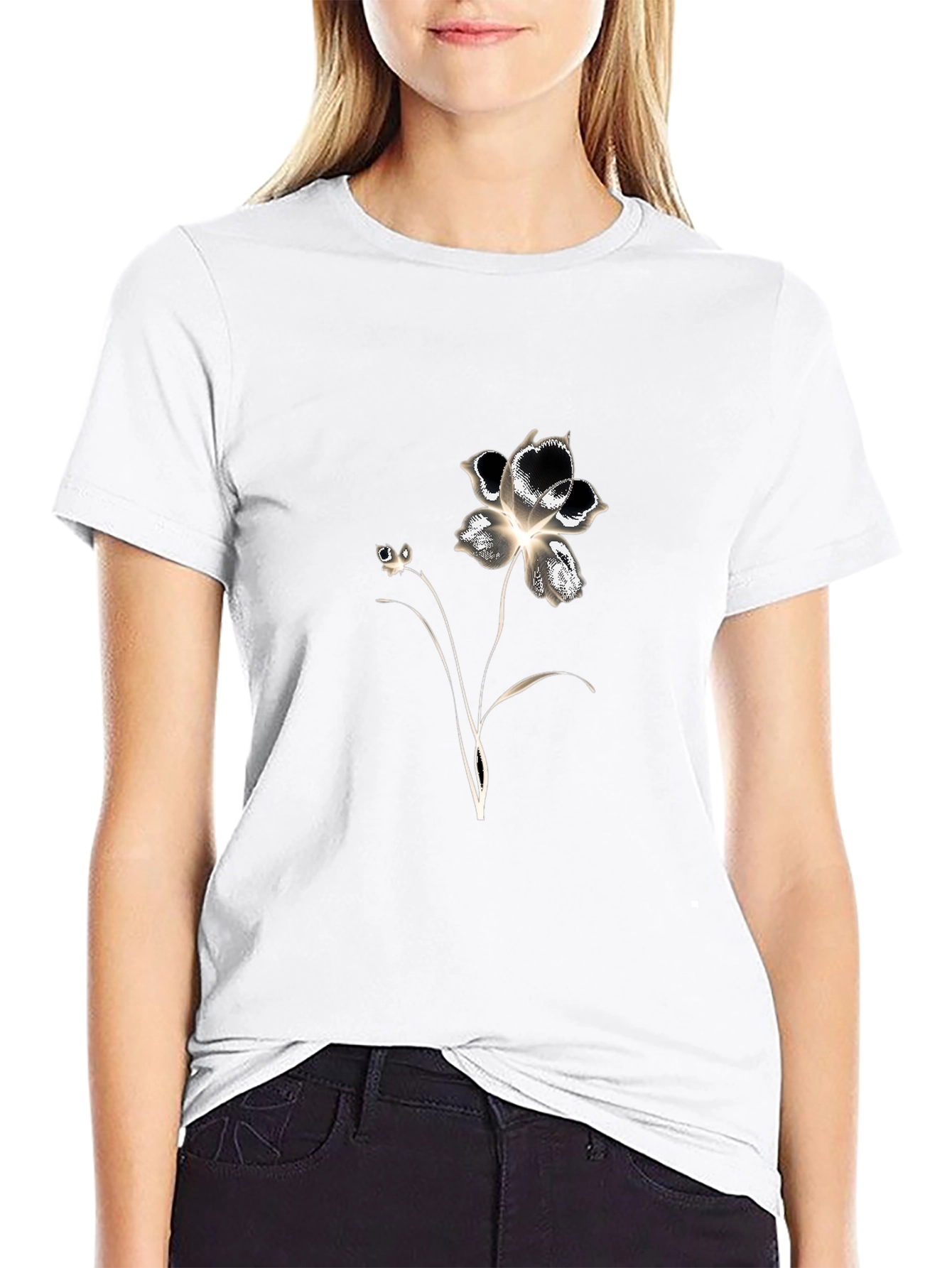 Floral Graphic Tee - Black Cotton Blend