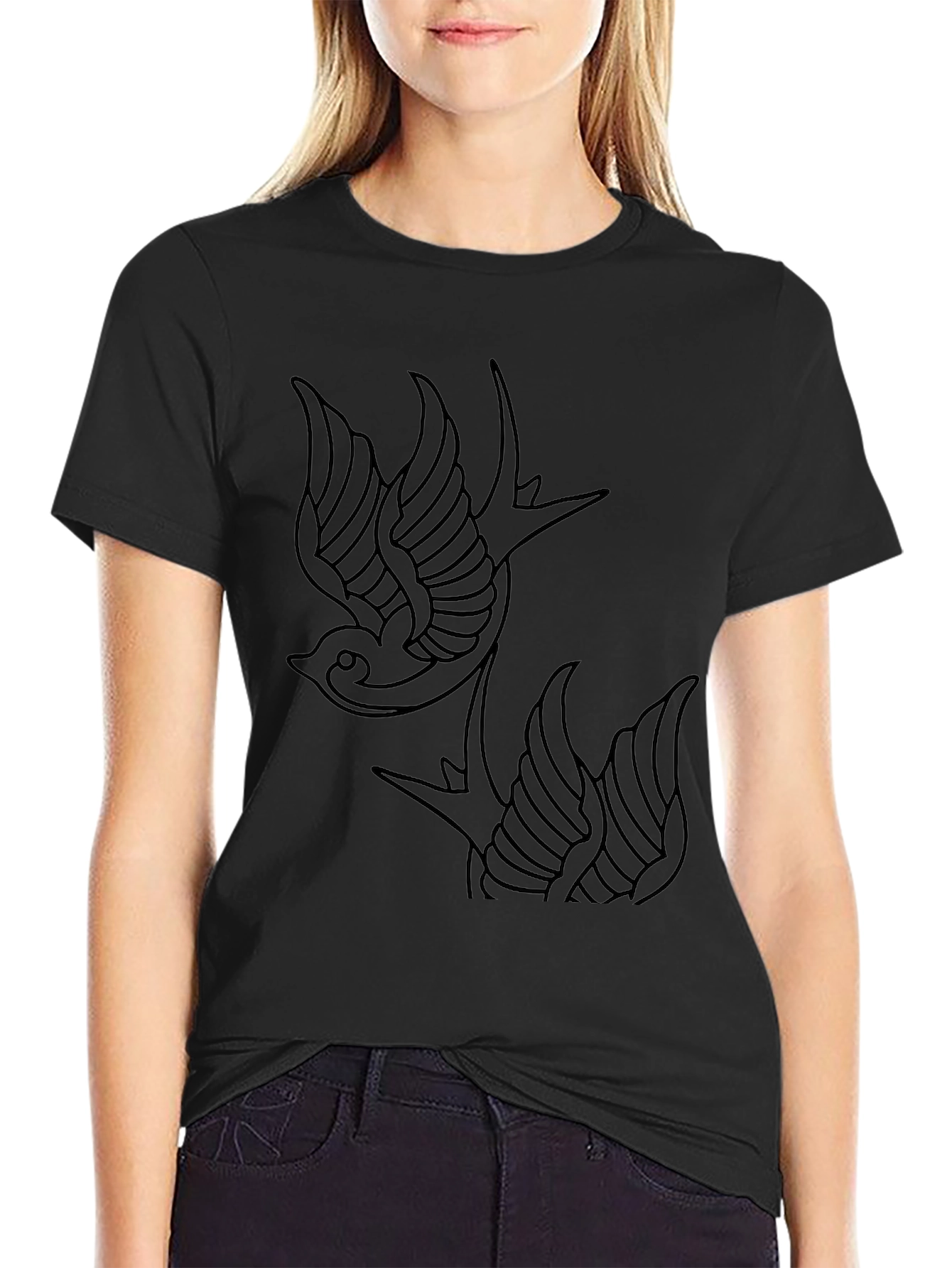 Swallow Tattoo Style Graphic Tee - Classic Black