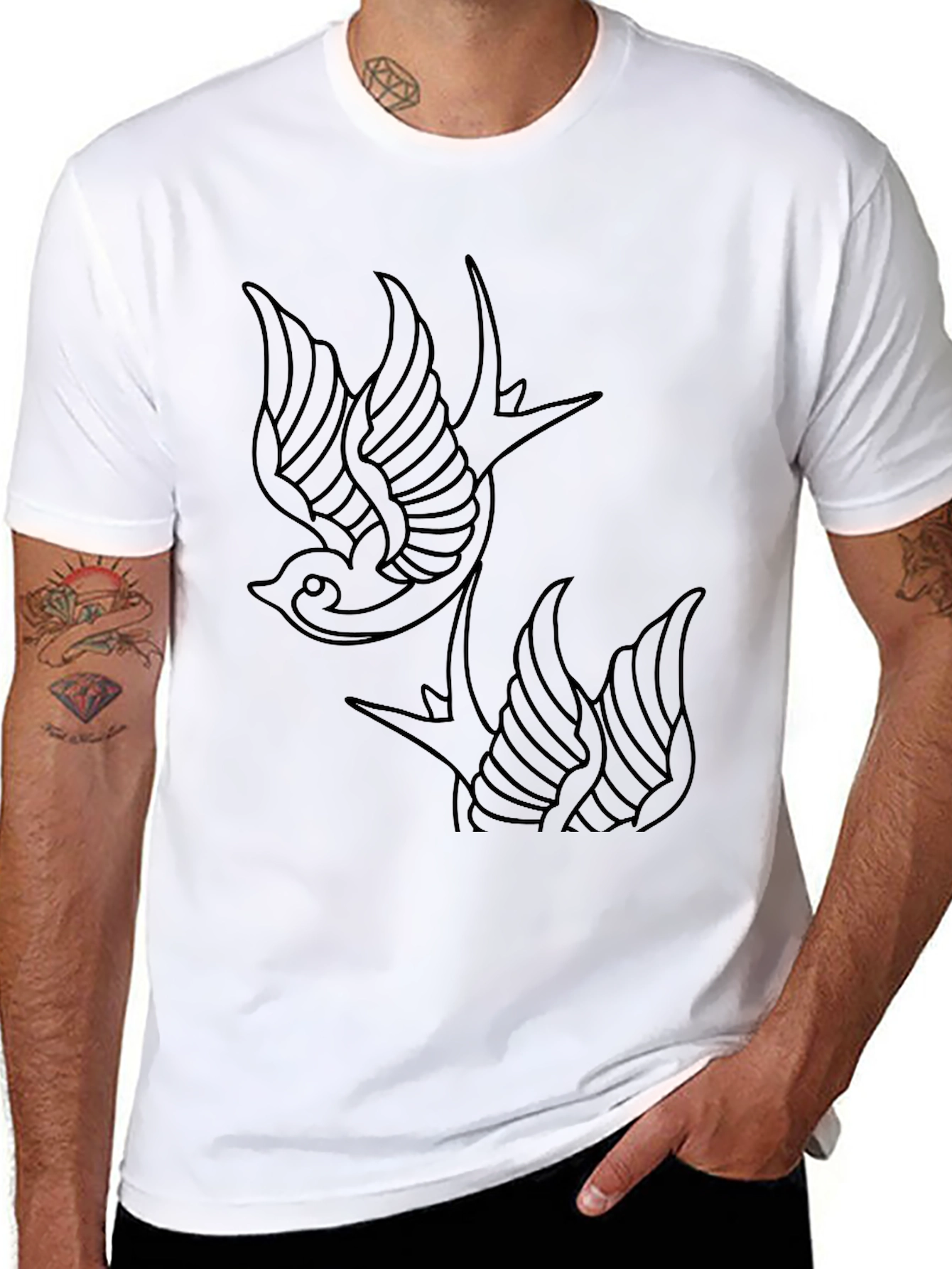 Swallow Tattoo Style Graphic Tee - Classic Black
