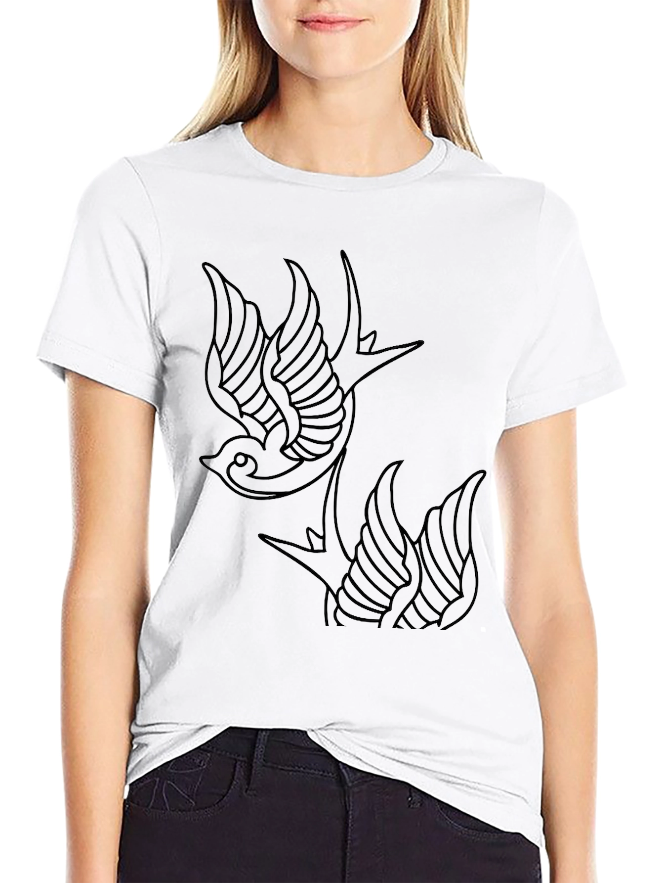 Swallow Tattoo Style Graphic Tee - Classic Black