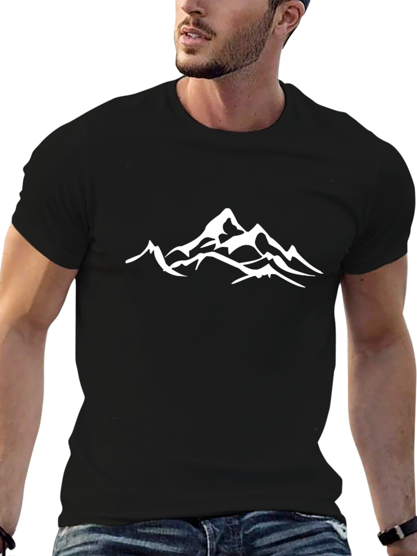 Mountain Peak Graphic Tee - Black Cotton Casual T-Shirt