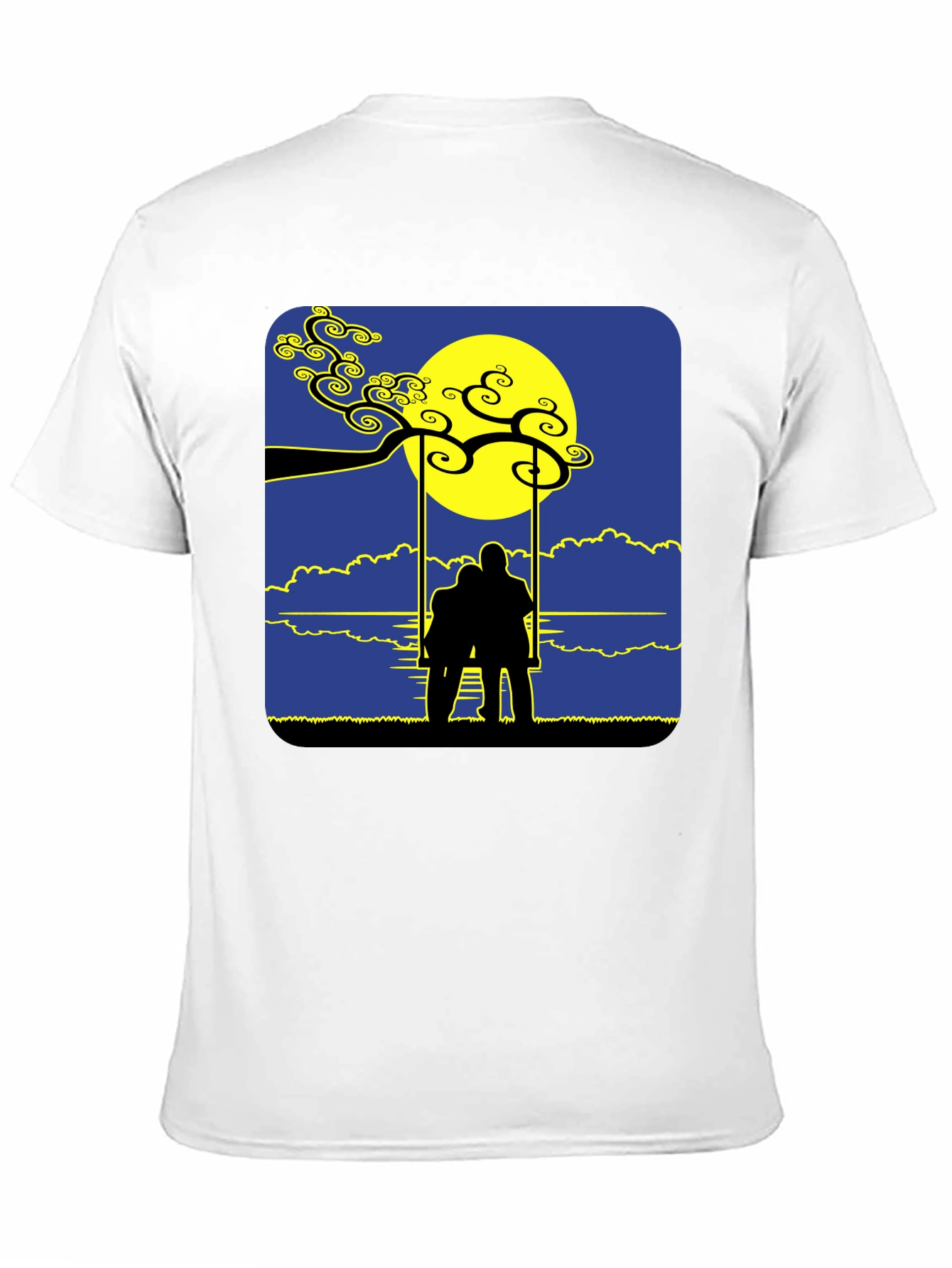 Romantic Silhouette Tee: Lovers on a Swing at Moonrise