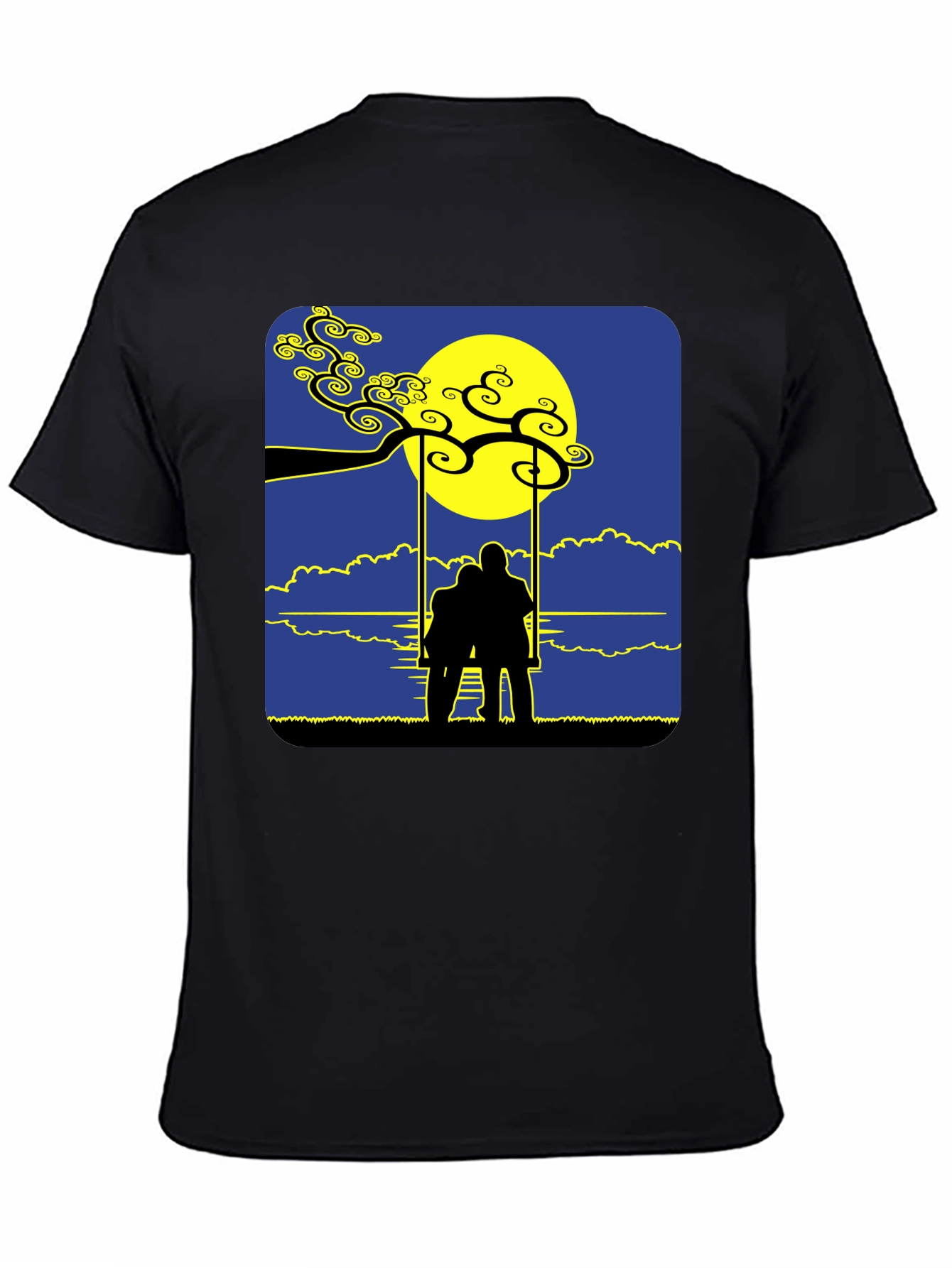 Romantic Silhouette Tee: Lovers on a Swing at Moonrise