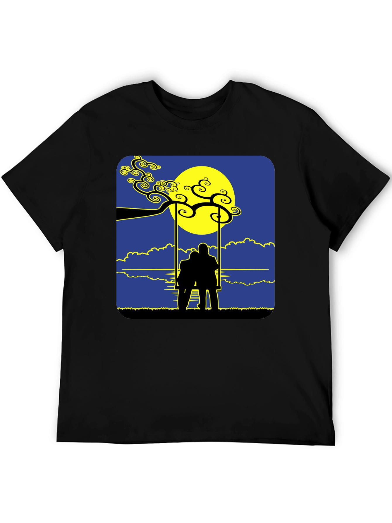 Romantic Silhouette Tee: Lovers on a Swing at Moonrise