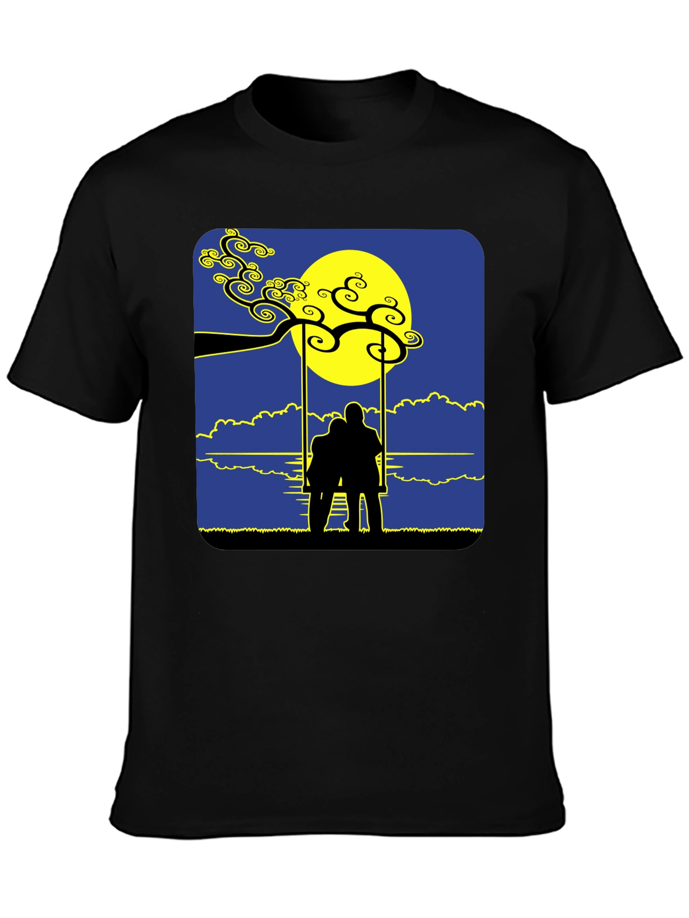 Romantic Silhouette Tee: Lovers on a Swing at Moonrise