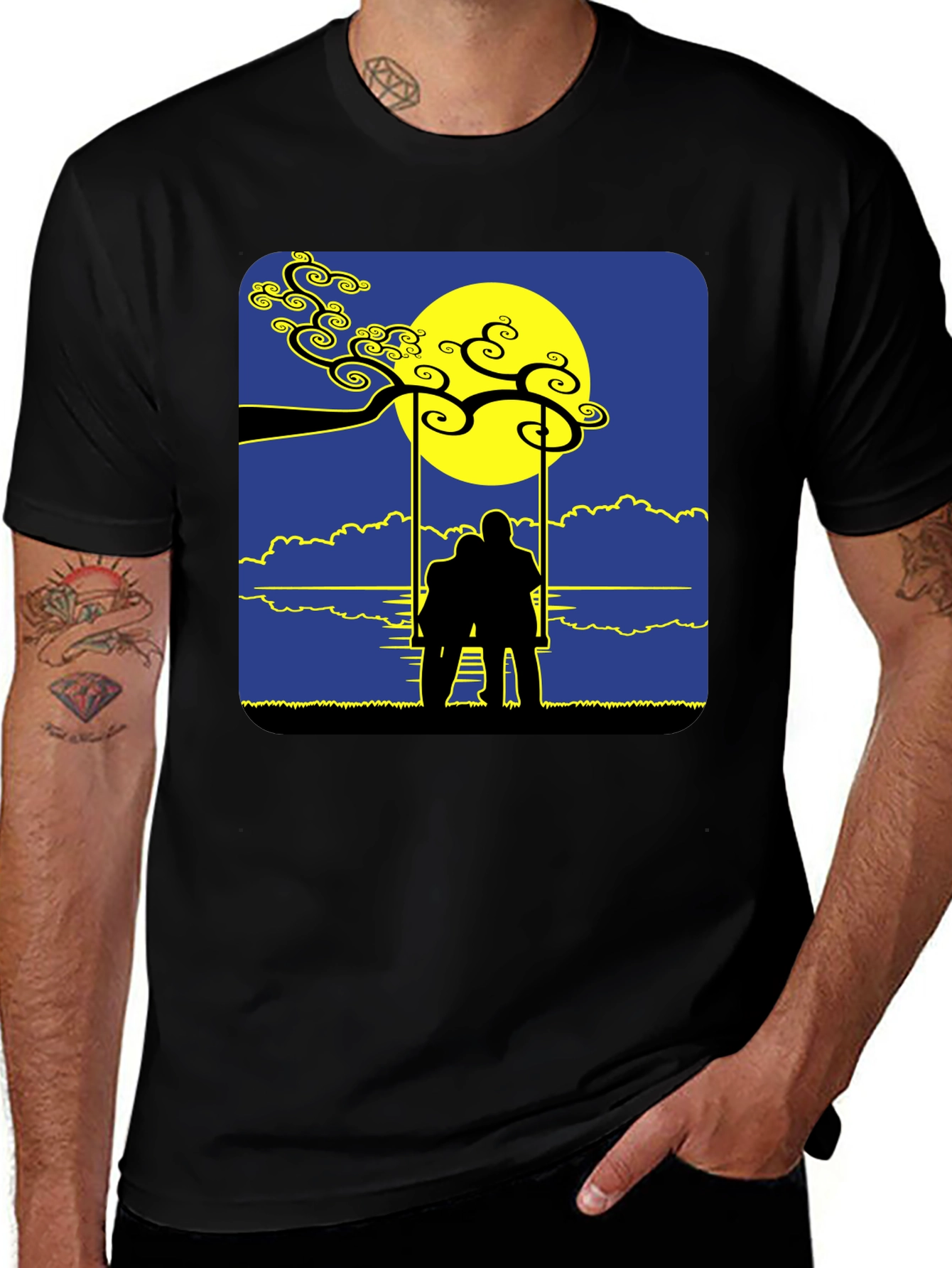 Romantic Silhouette Tee: Lovers on a Swing at Moonrise