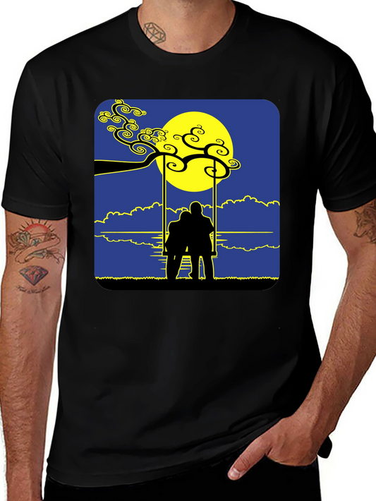 Romantic Silhouette Tee: Lovers on a Swing at Moonrise