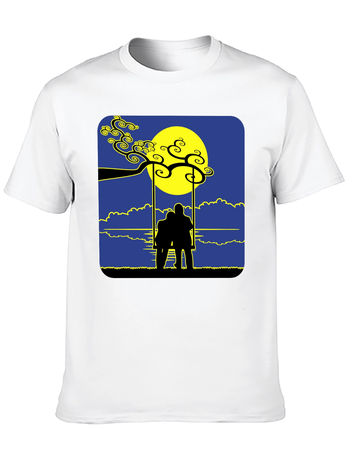Romantic Silhouette Tee: Lovers on a Swing at Moonrise