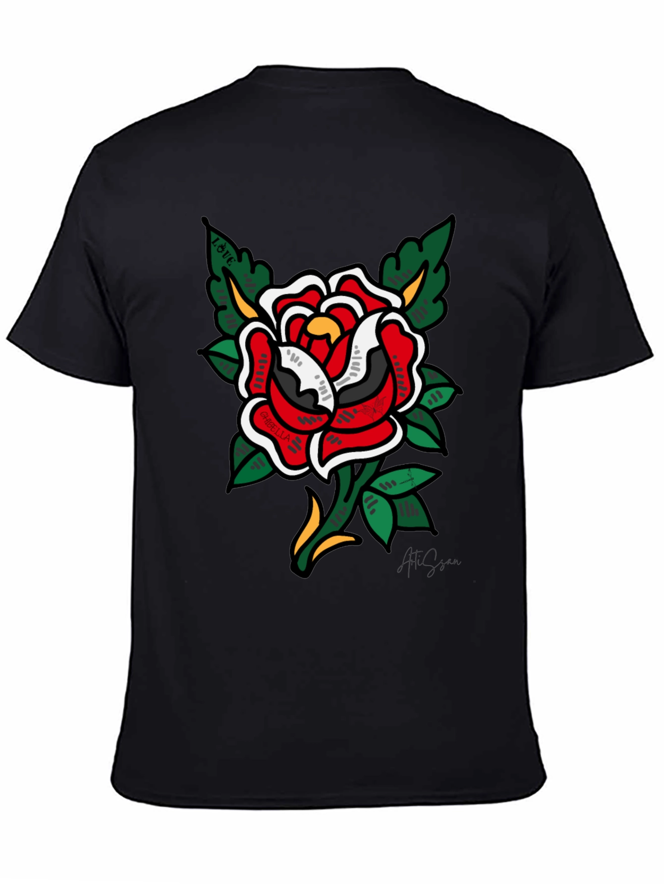 Classic Rose Tattoo Graphic Black T-Shirt