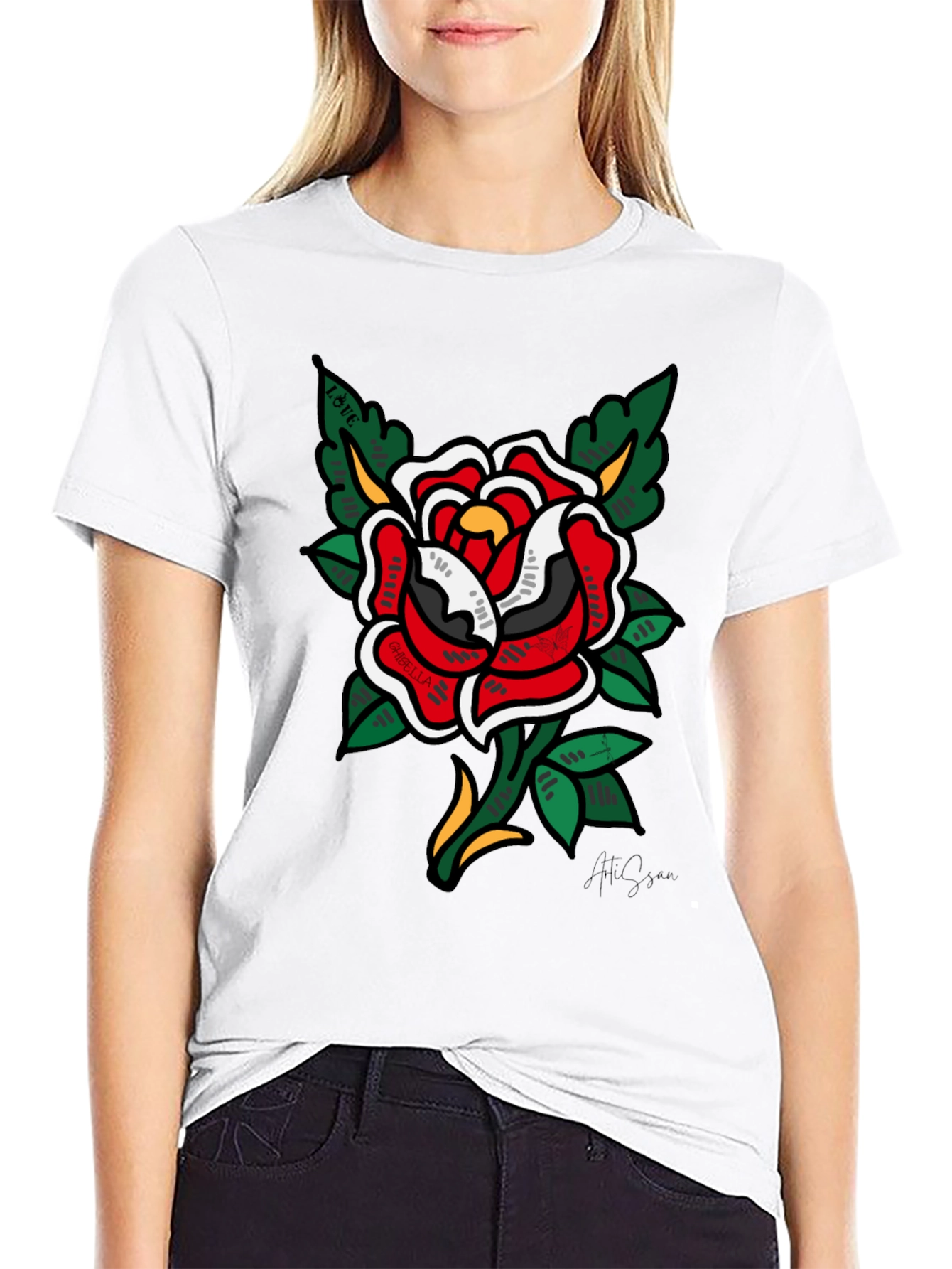 Classic Rose Tattoo Graphic Black T-Shirt