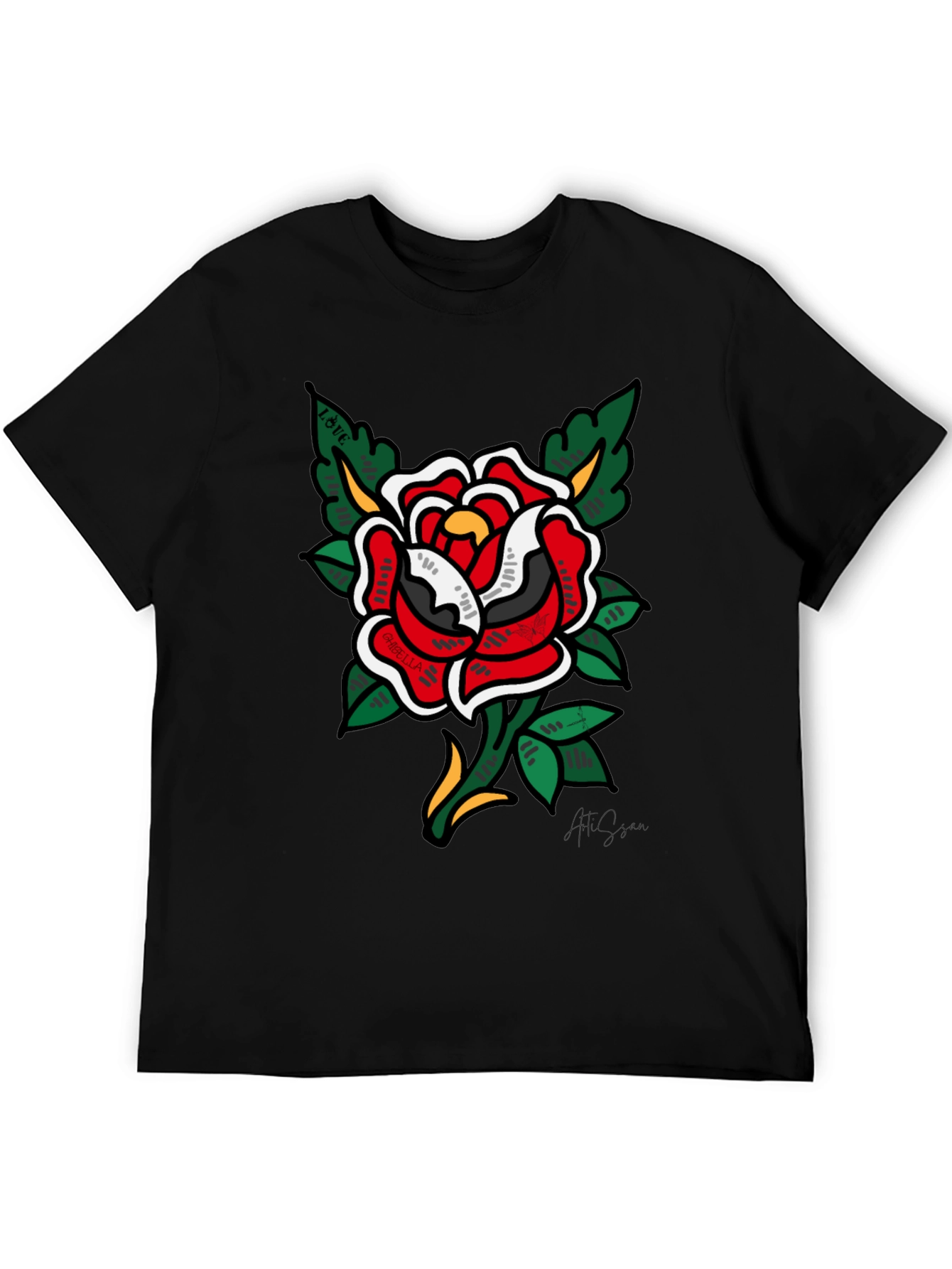 Classic Rose Tattoo Graphic Black T-Shirt