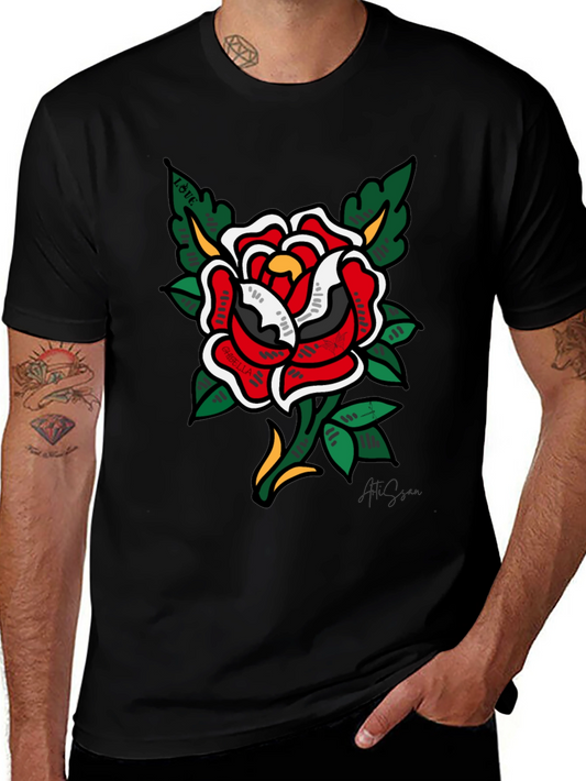 Classic Rose Tattoo Graphic Black T-Shirt