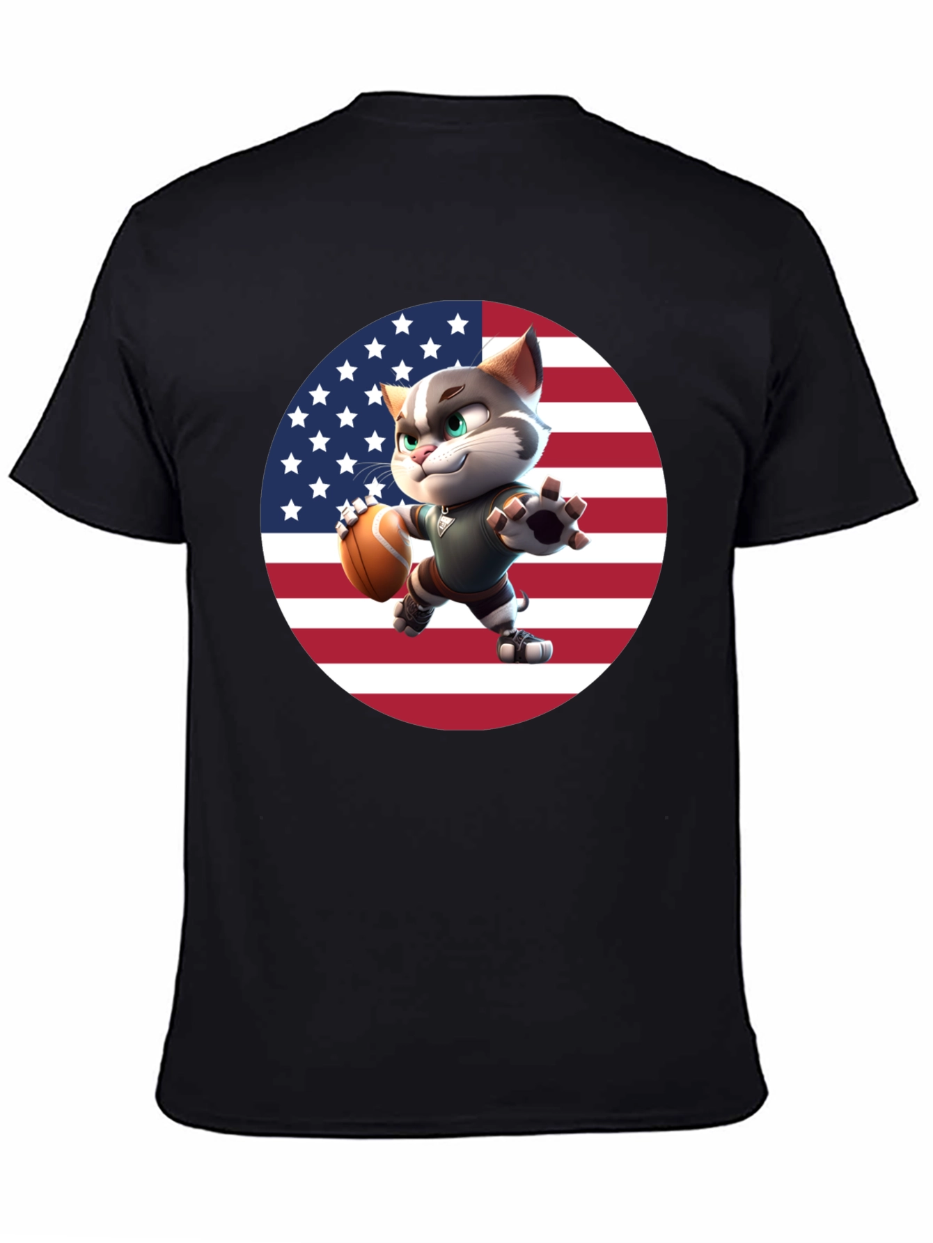 Patriotic Football Cat Graphic T-Shirt