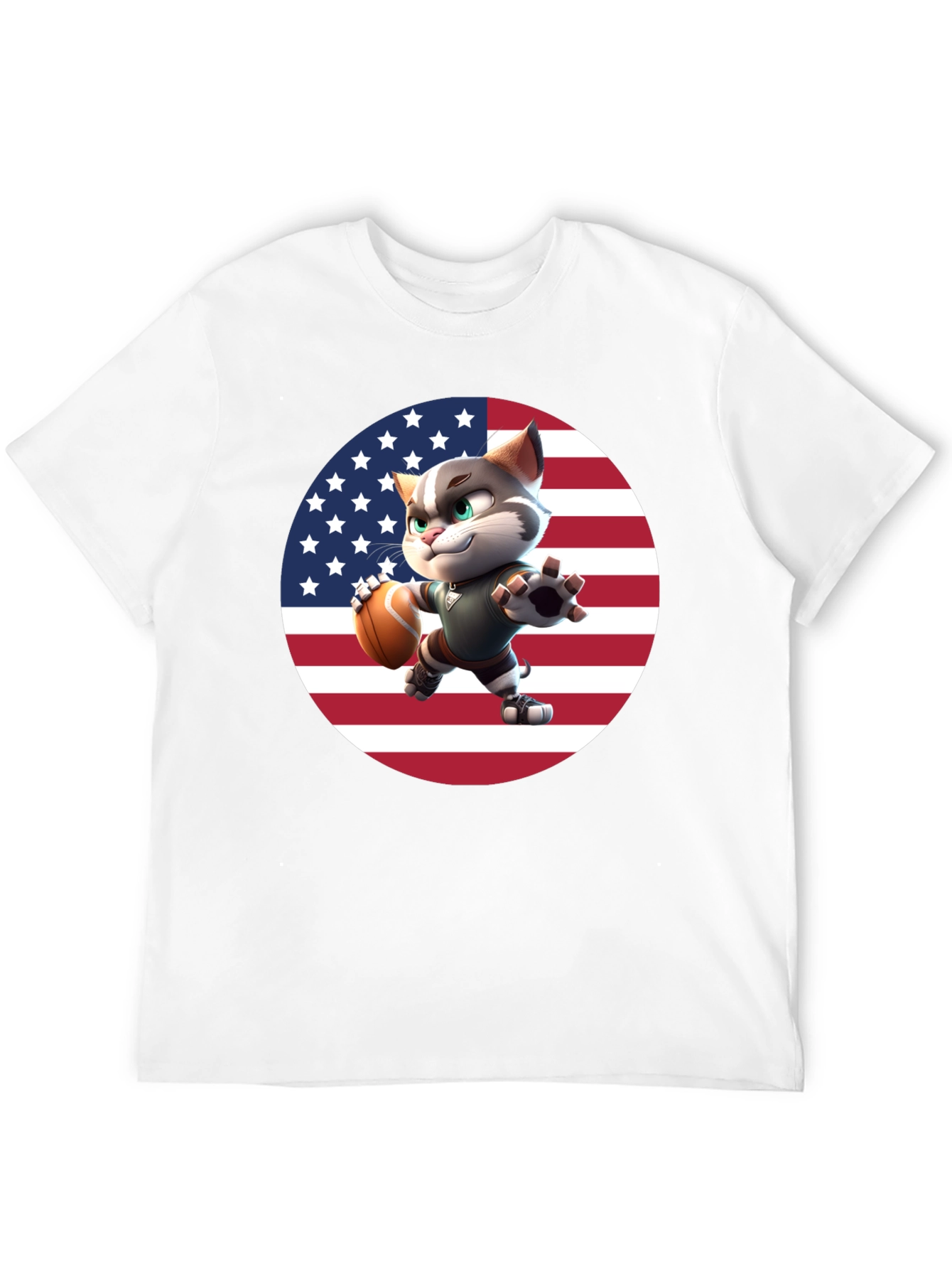 Patriotic Football Cat Graphic T-Shirt