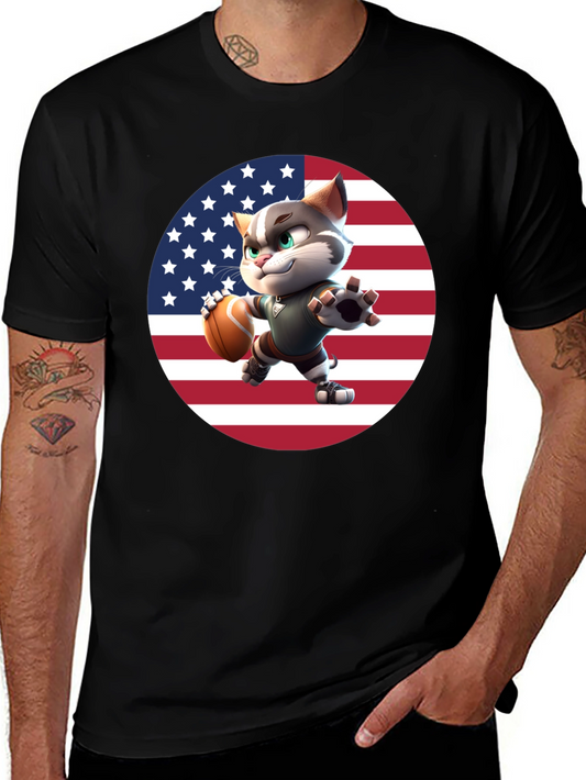 Patriotic Football Cat Graphic T-Shirt
