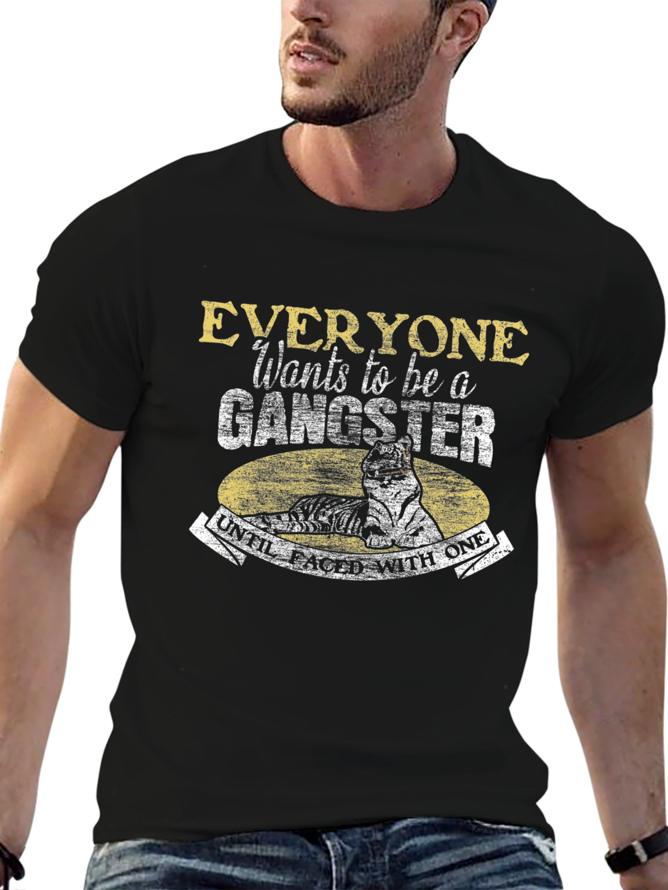 Gangster Cat Graphic T-Shirt