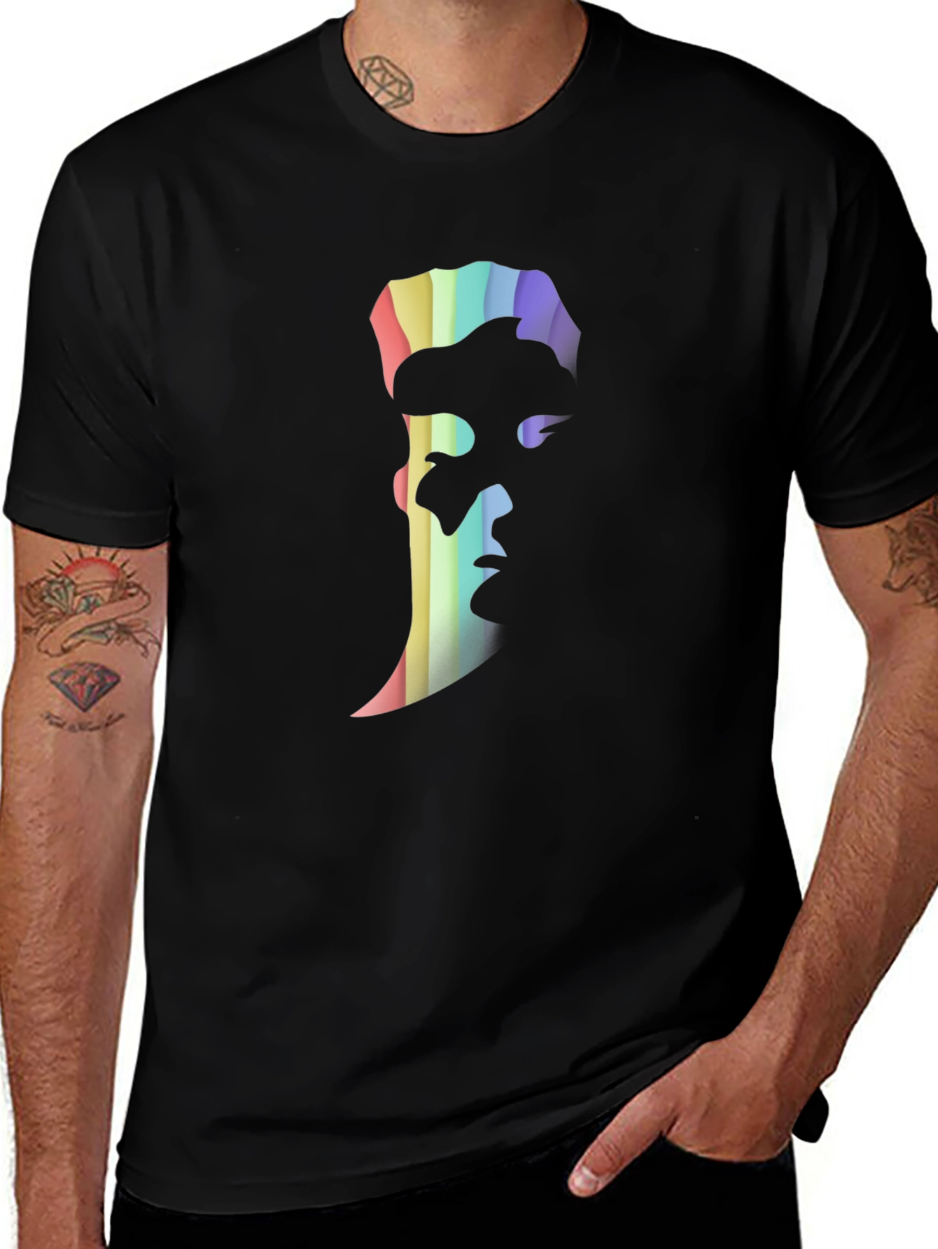 Rainbow Silhouette Graphic Tee - Modern Black T-Shirt