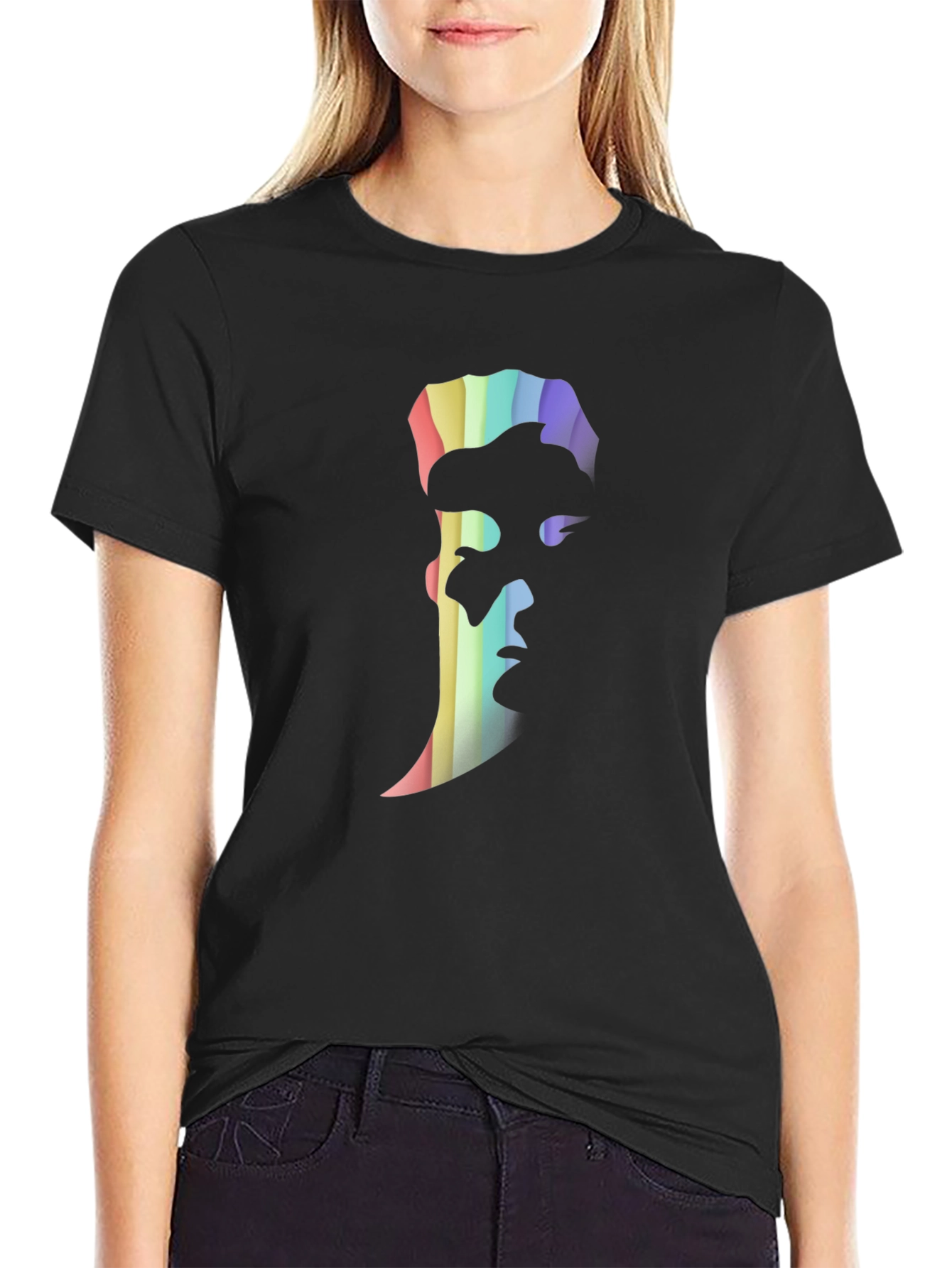 Rainbow Silhouette Graphic Tee - Modern Black T-Shirt
