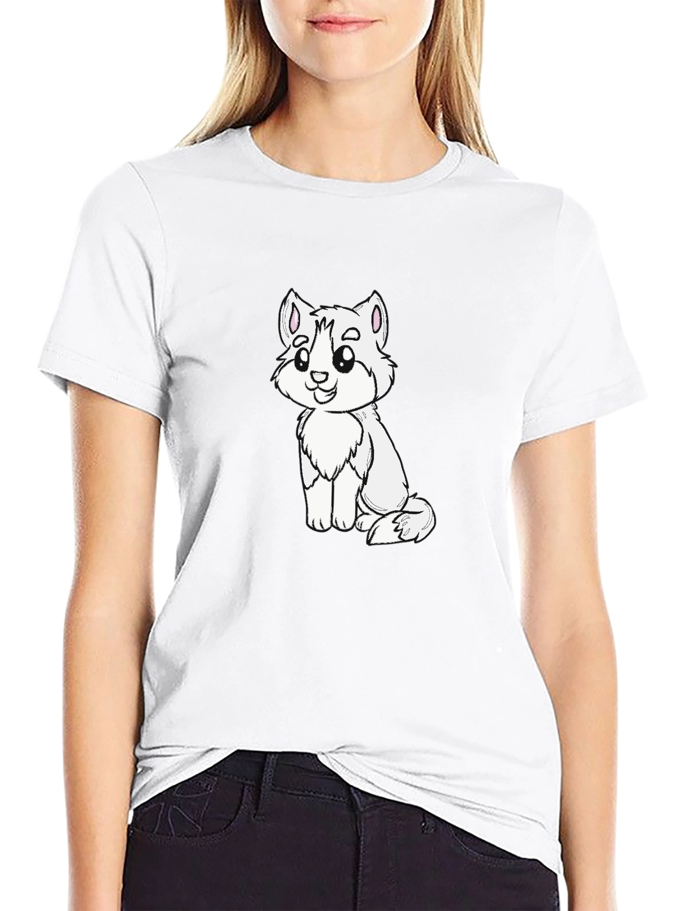 Cute Cartoon Animal Graphic Black T-Shirt