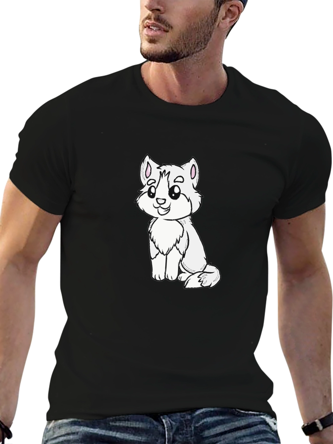 Cute Cartoon Animal Graphic Black T-Shirt