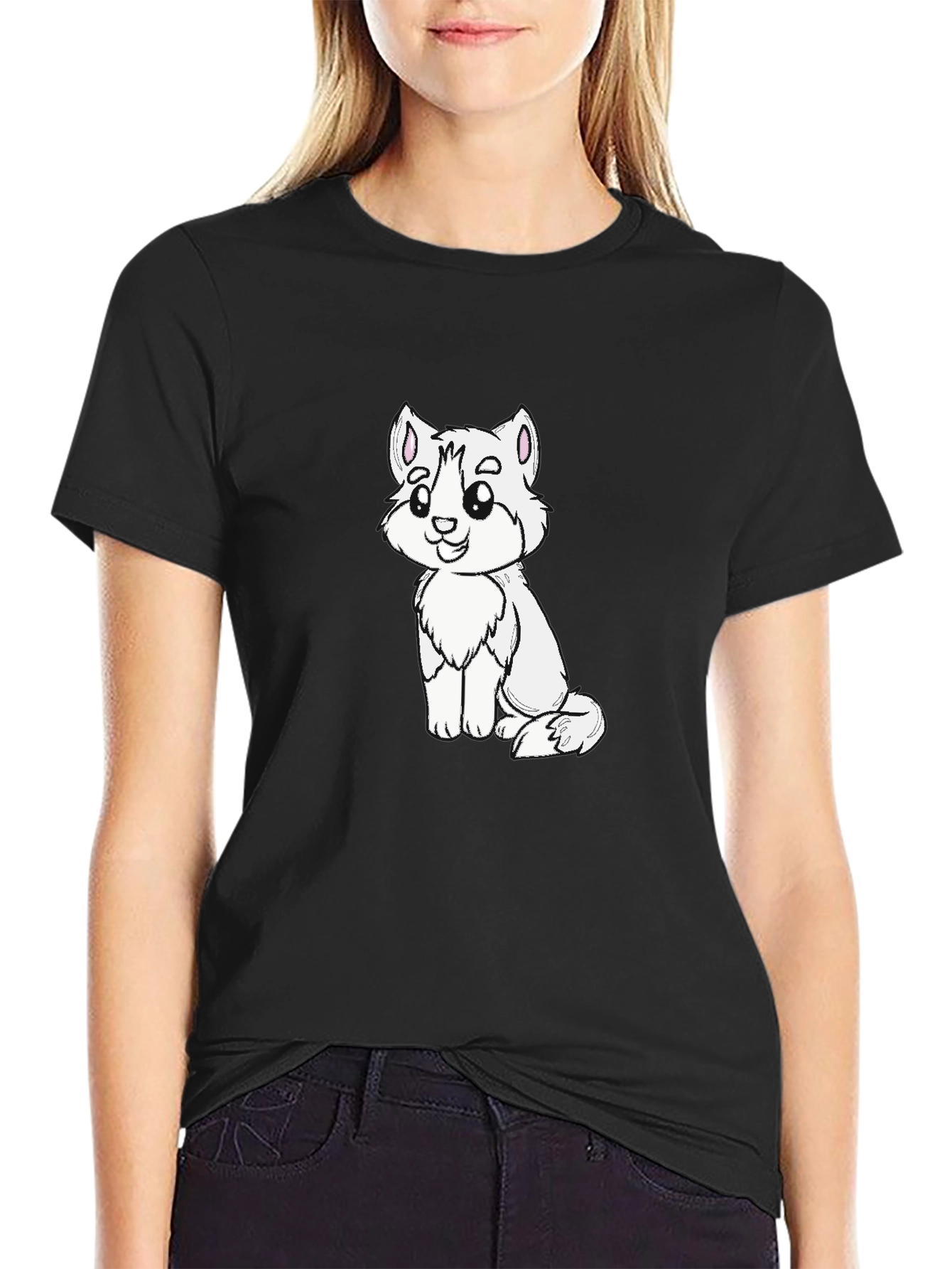 Cute Cartoon Animal Graphic Black T-Shirt