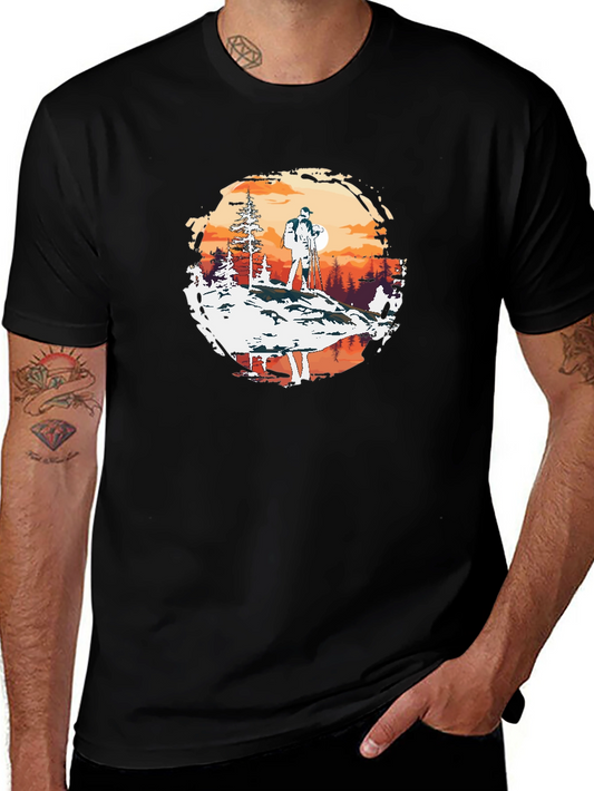 Outdoor Adventure Graphic Tee - Hiker at Sunset