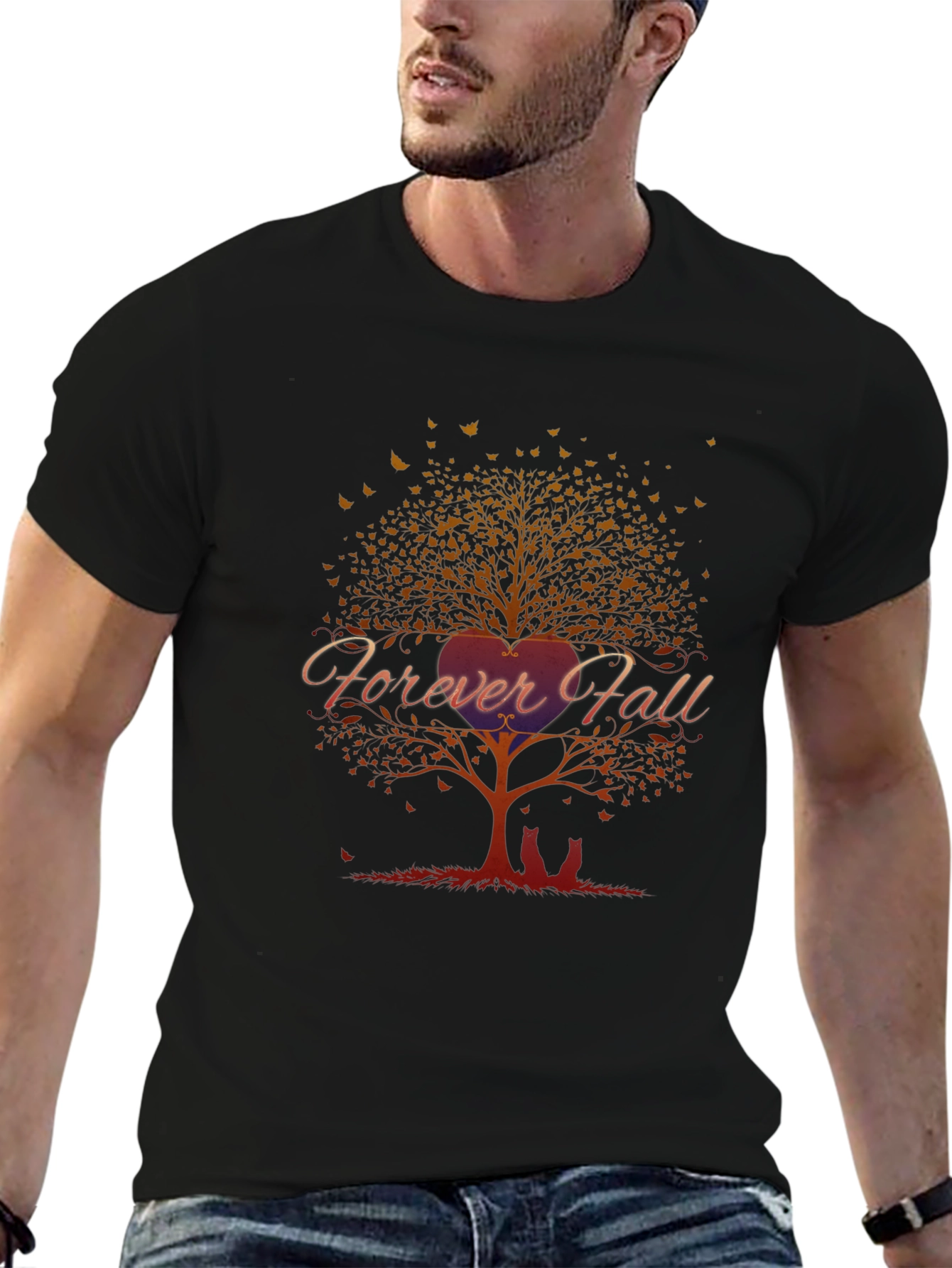 Forever Fall Tree Graphic Black T-Shirt