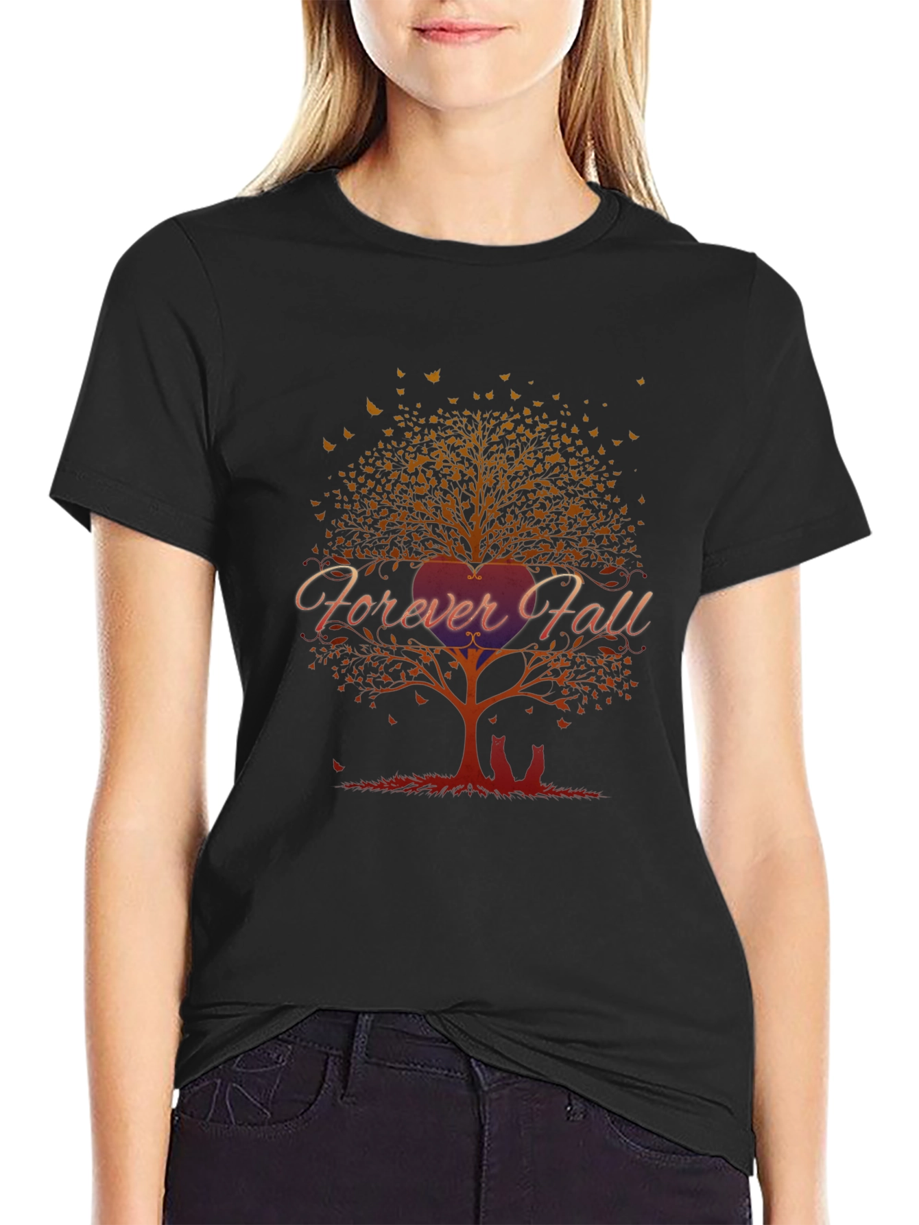 Forever Fall Tree Graphic Black T-Shirt