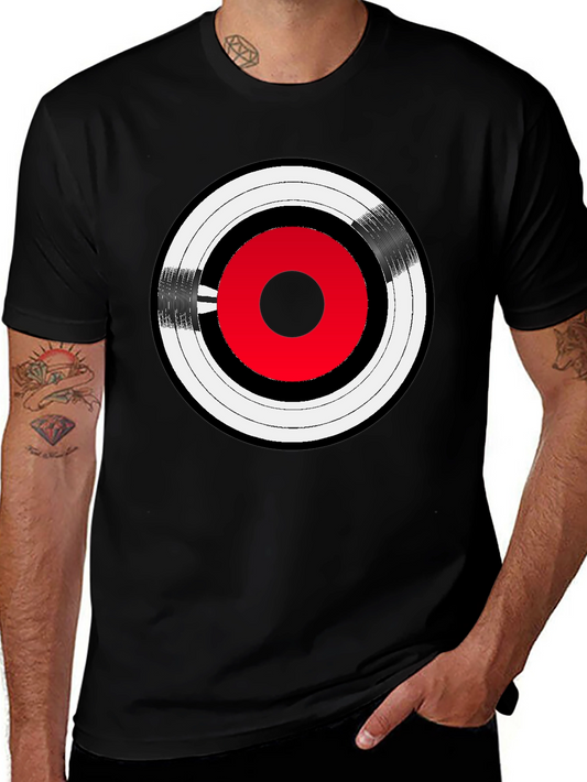 Retro Record Graphic Tee - Stylish Black Cotton Blend