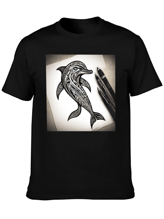 Tribal Dolphin Graphic Black T-Shirt