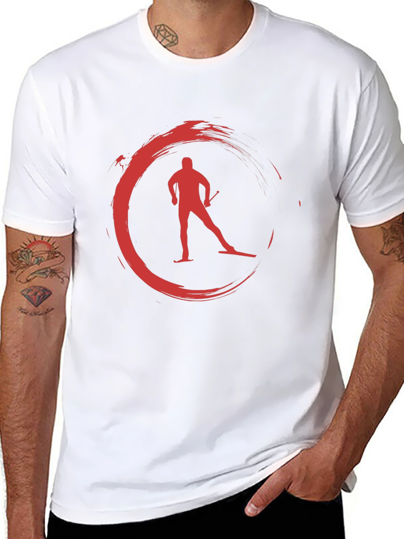 Red Skiing Circle Graphic Black T-Shirt