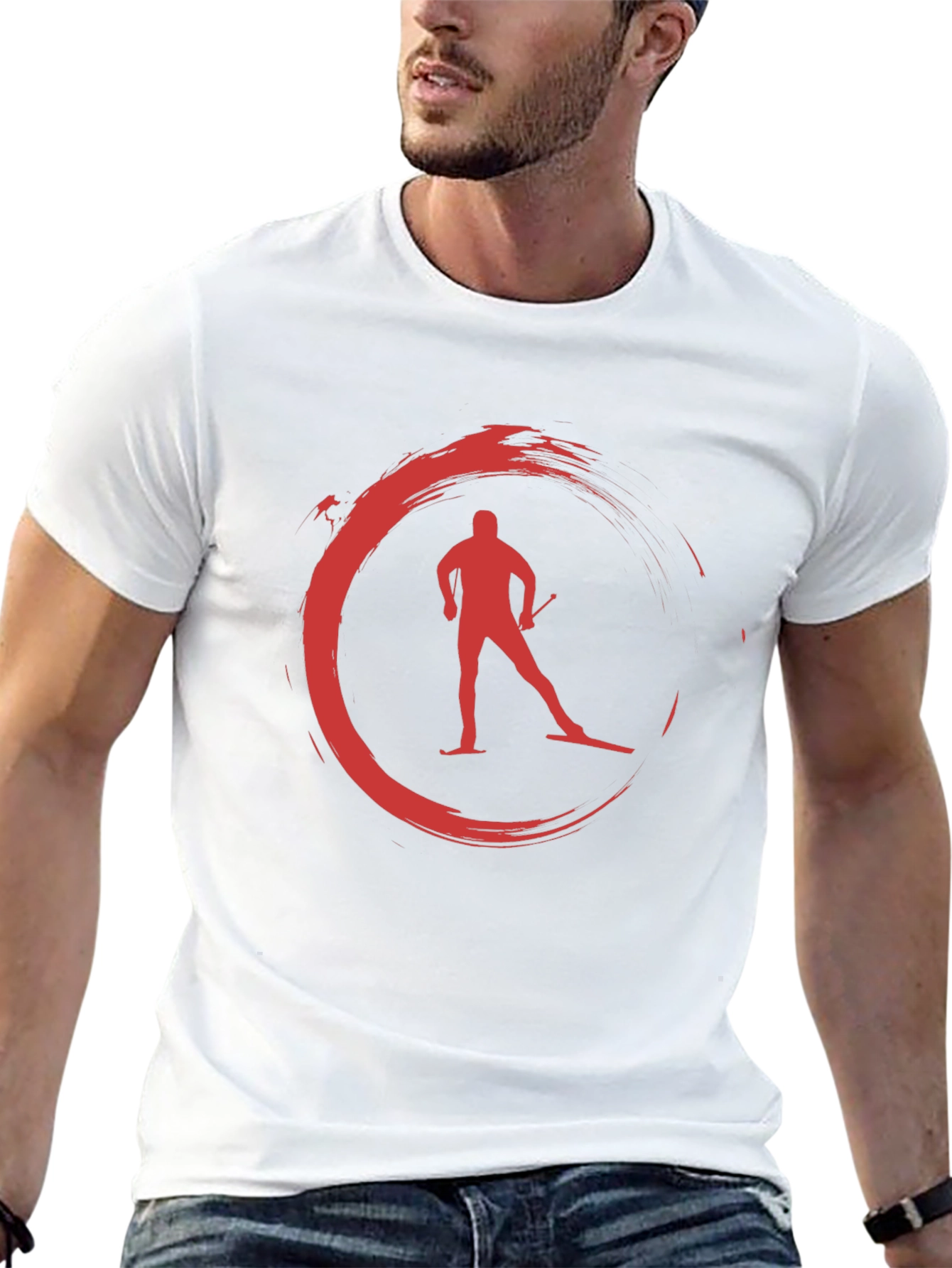 Red Skiing Circle Graphic Black T-Shirt