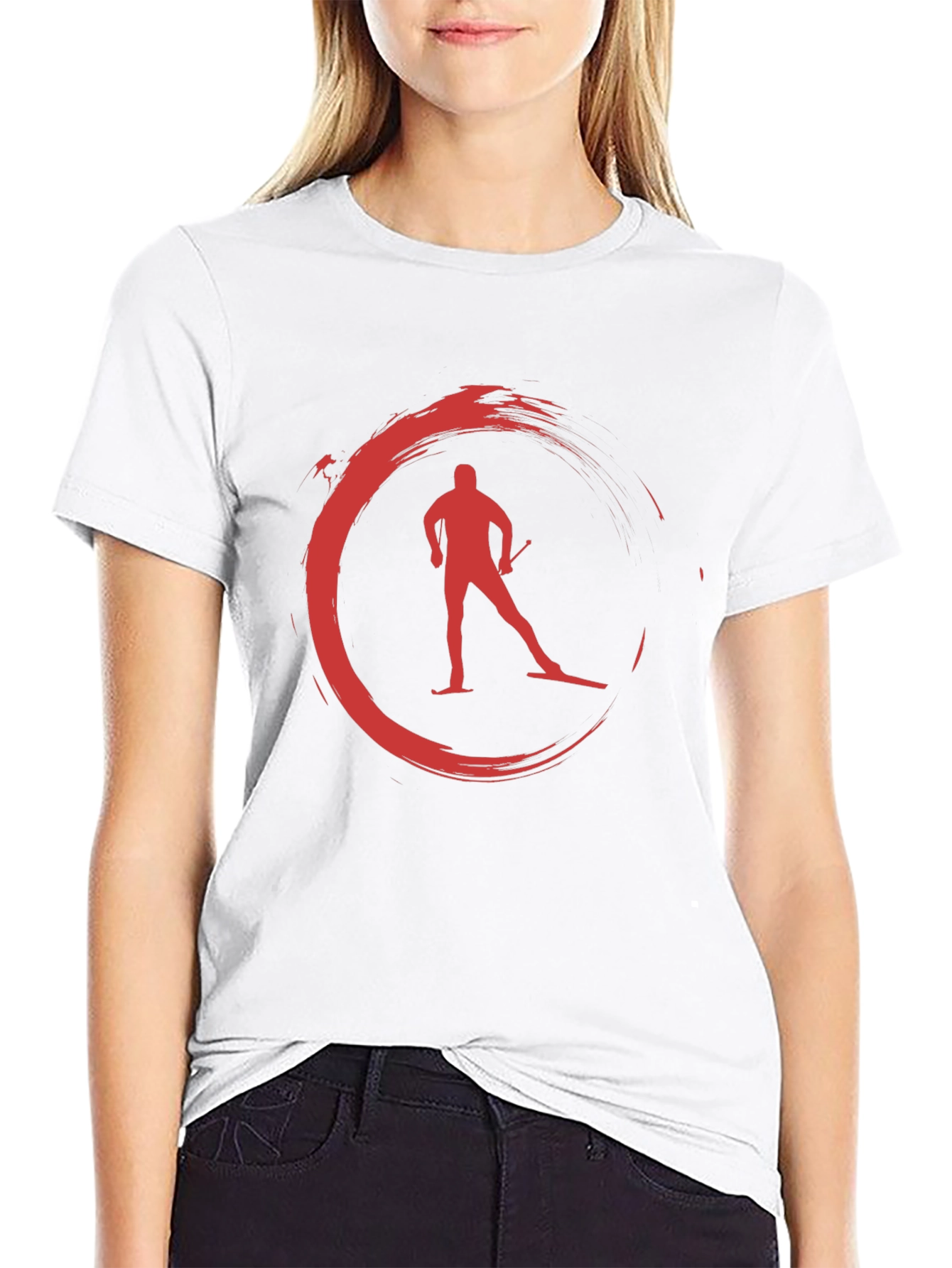 Red Skiing Circle Graphic Black T-Shirt